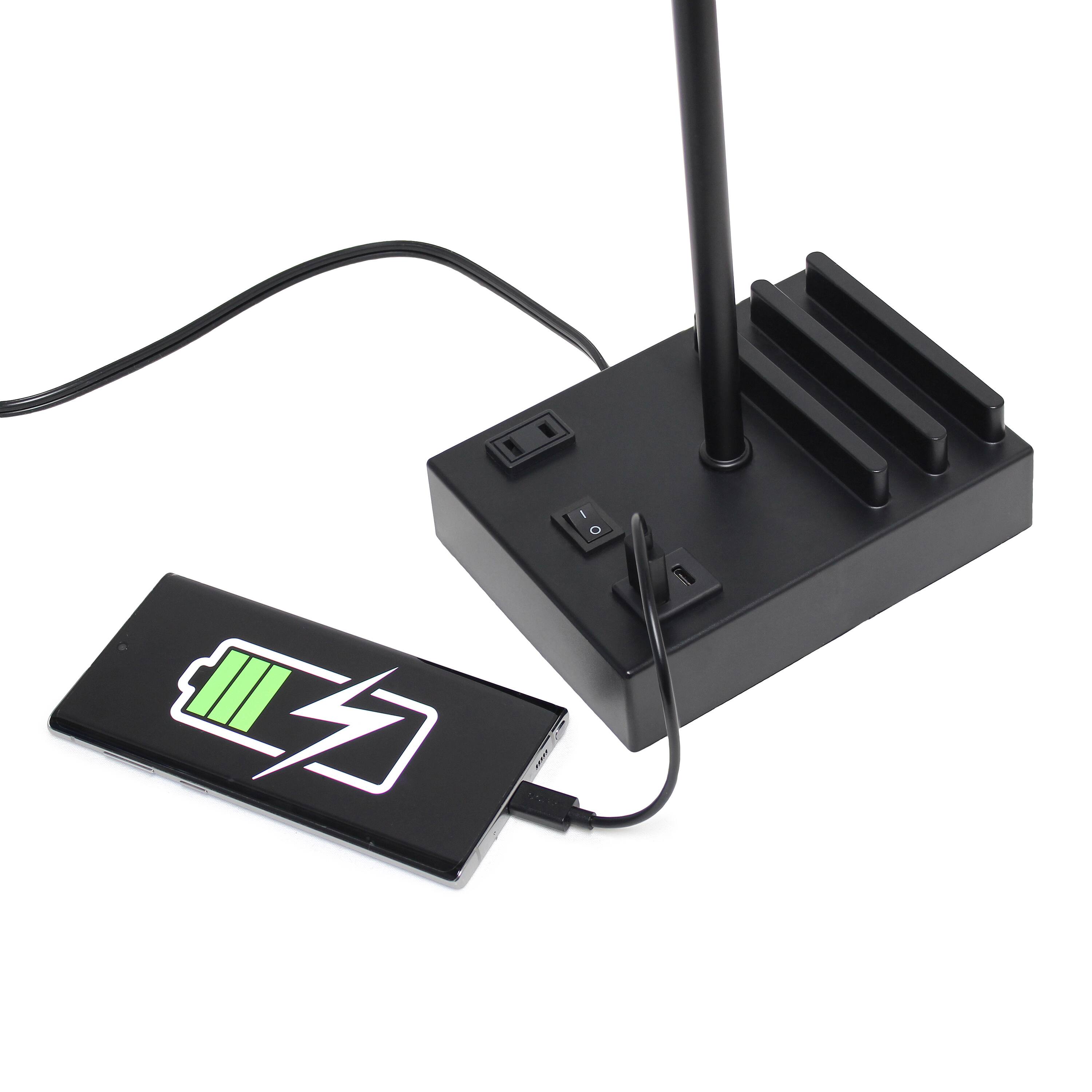 Simple Designs 15.3&#x22; Table Lamp with 2 USB Ports &#x26; Charging Outlet