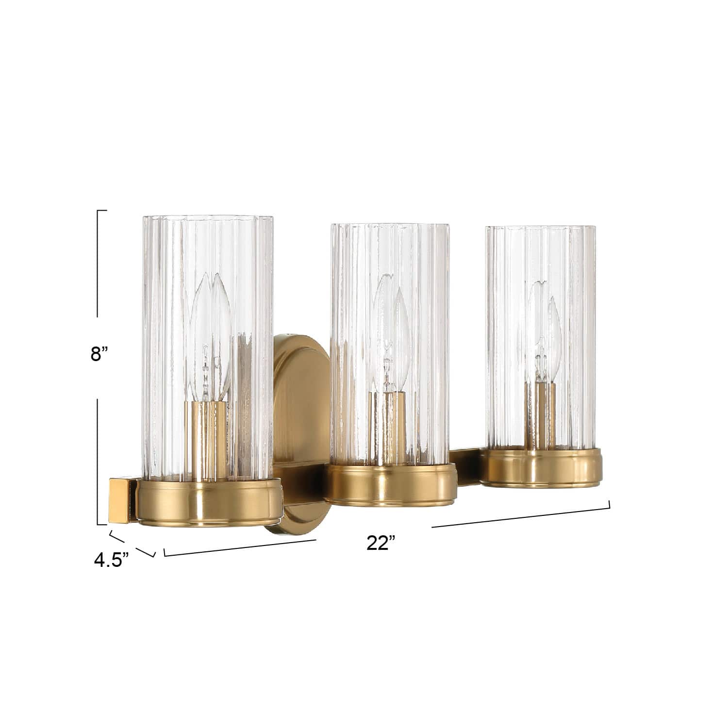 Izzy Brushed Gold Metal &#x26; Clear Ribbed Glass 3-Light Vanity Light