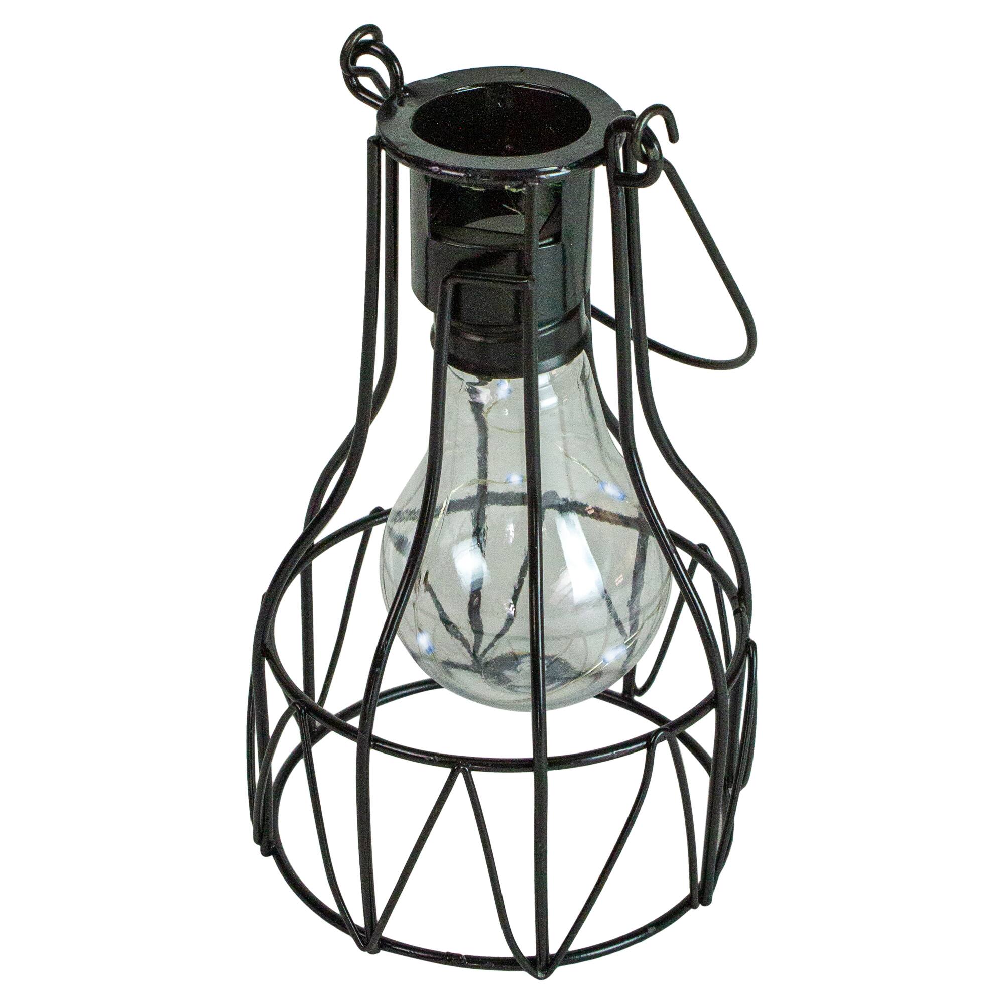 6.5" Black Geometric Edison Outdoor Hanging Solar Lantern with Handle