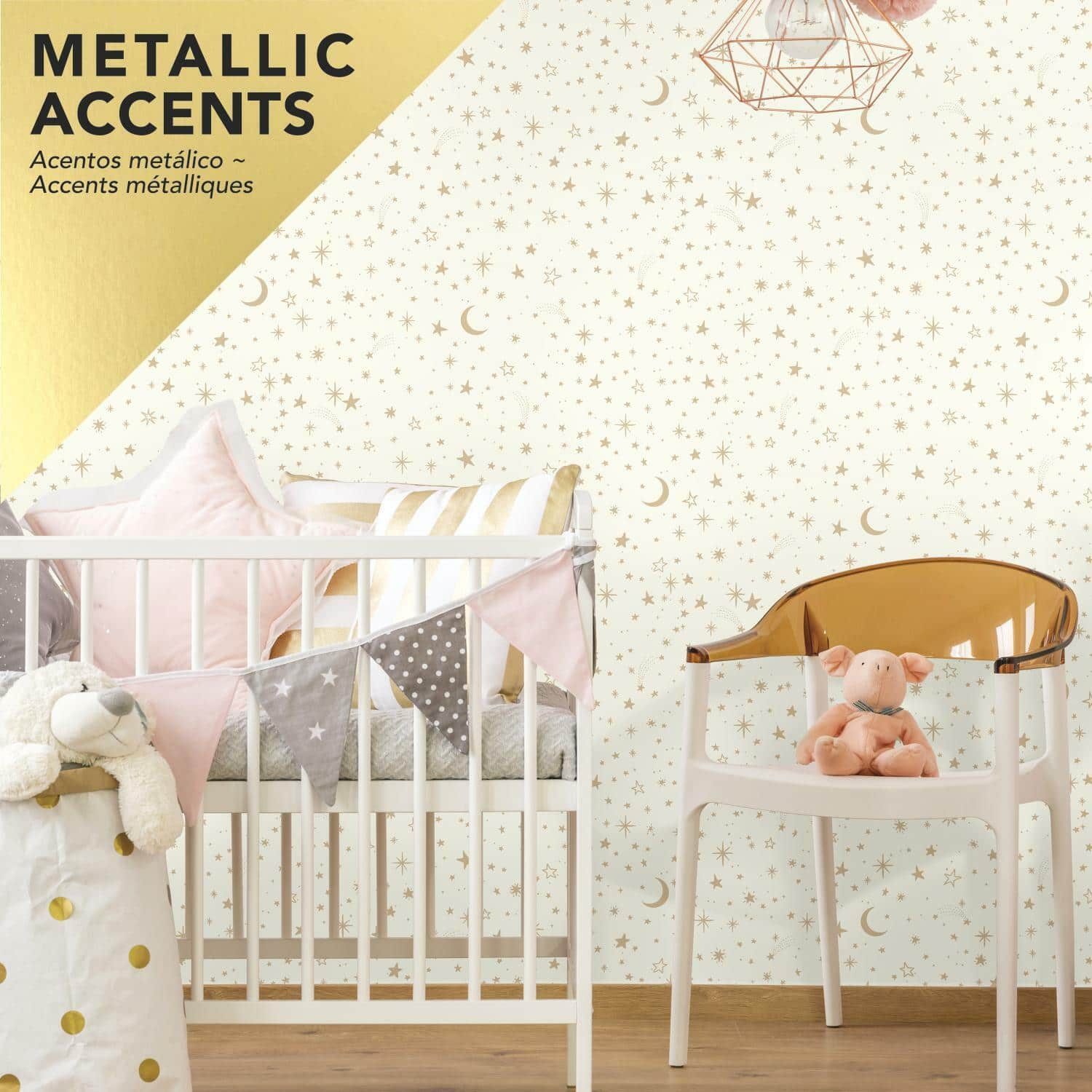 RoomMates Gold Twinkle Little Star Peel &#x26; Stick Wallpaper