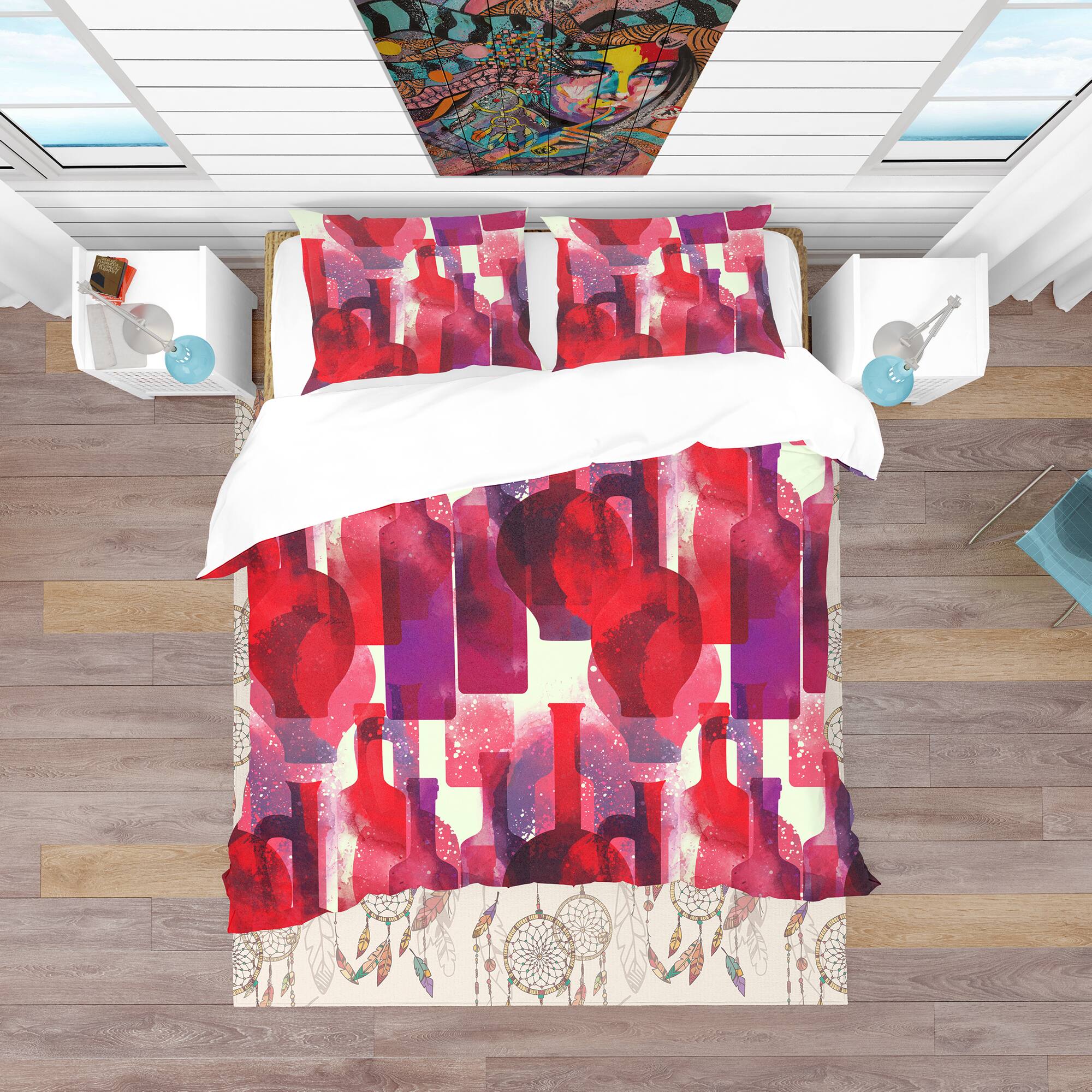 Designart &#x27;Imprints of Wine Bottles&#x27; Bohemian &#x26; Eclectic Bedding Set - Duvet Cover &#x26; Shams