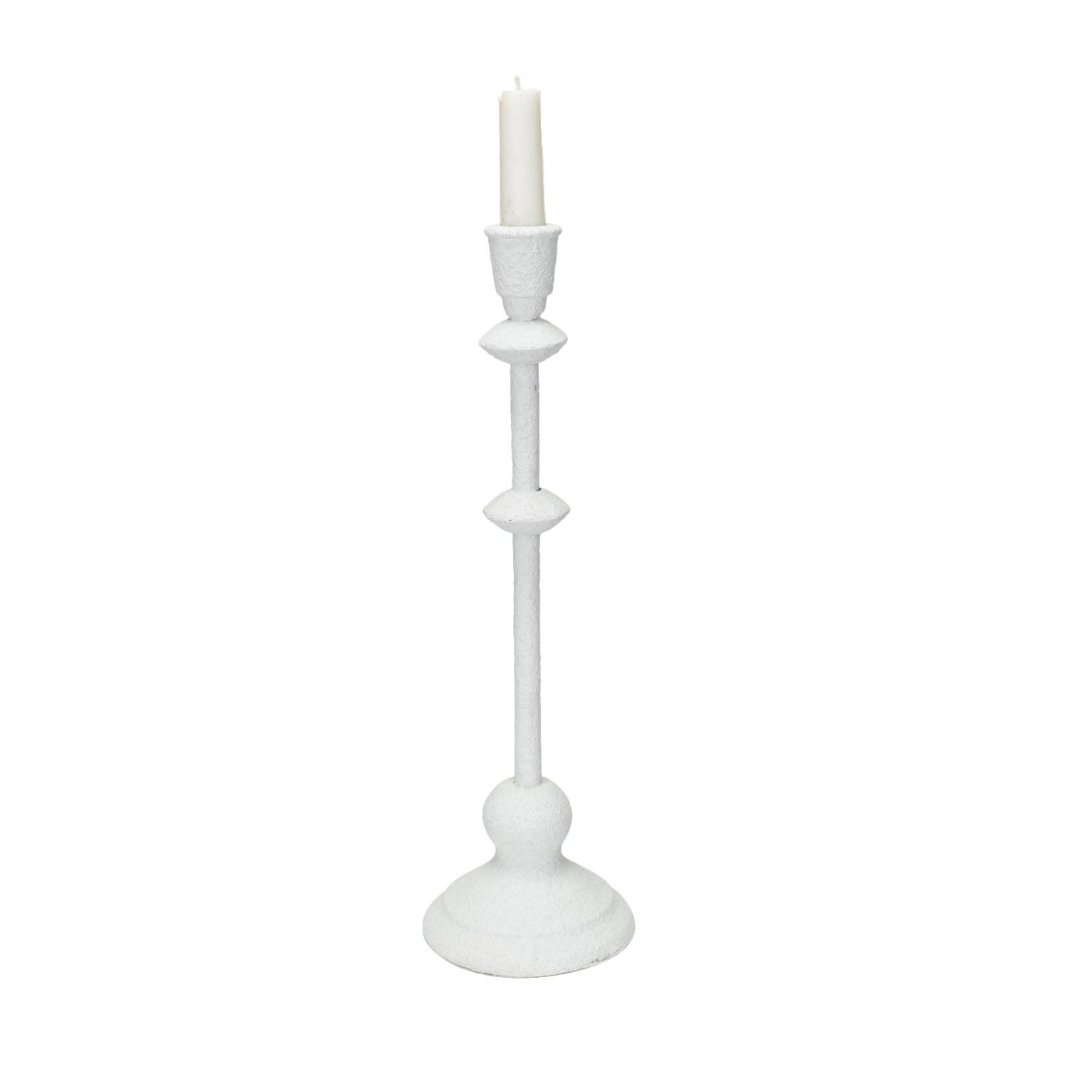 Hello Honey® Antique White Sand Finish Tall Metal Taper Candle Holder