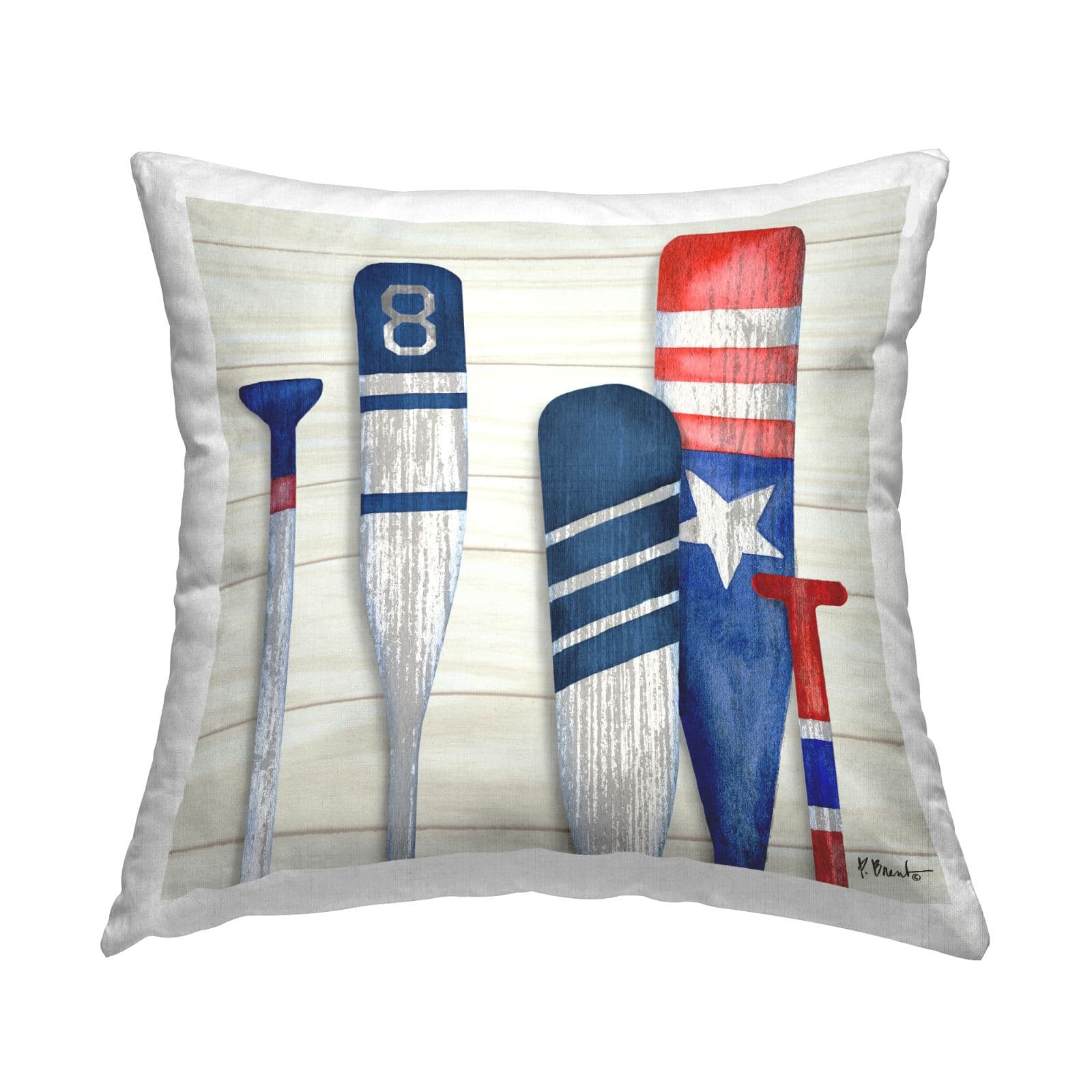 Stupell Industries Patriotic Lake Cabin Boating Oars Throw Pillow, 18" x 18"