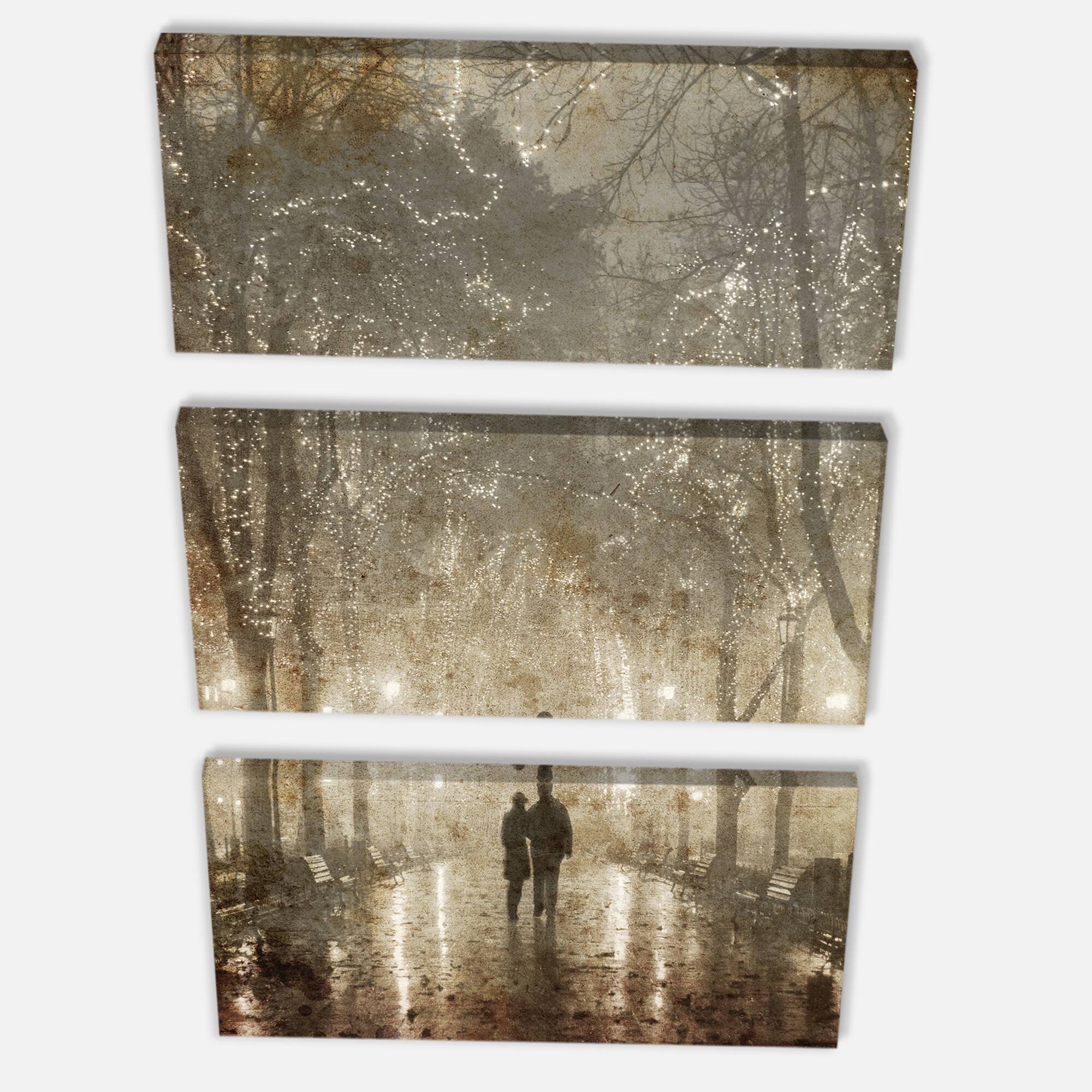 Designart - Couple Walking in Night Lights - Landscape Photography Canvas Print
