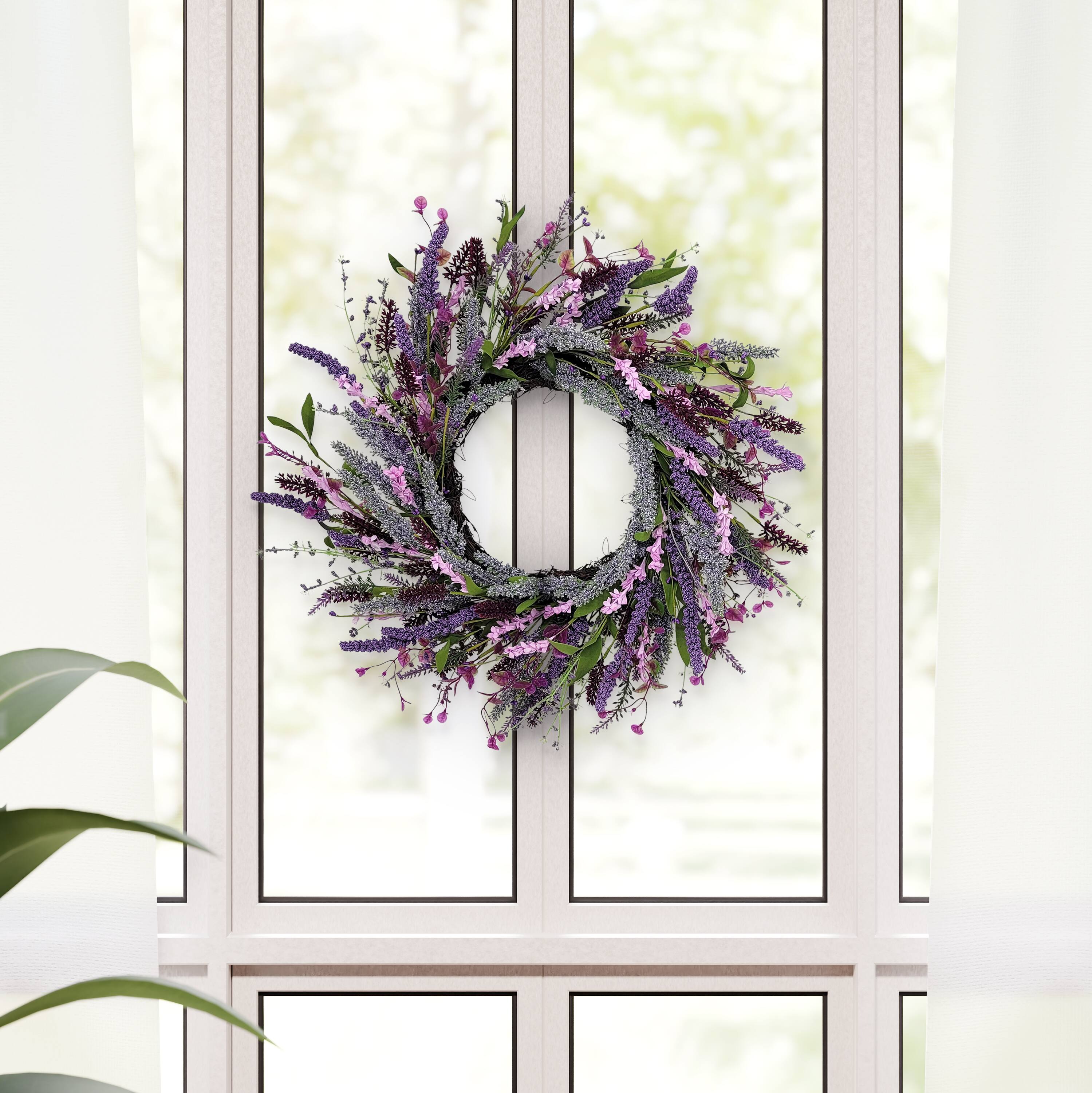 24&#x22; Artificial Lavender Floral Spring Wreath