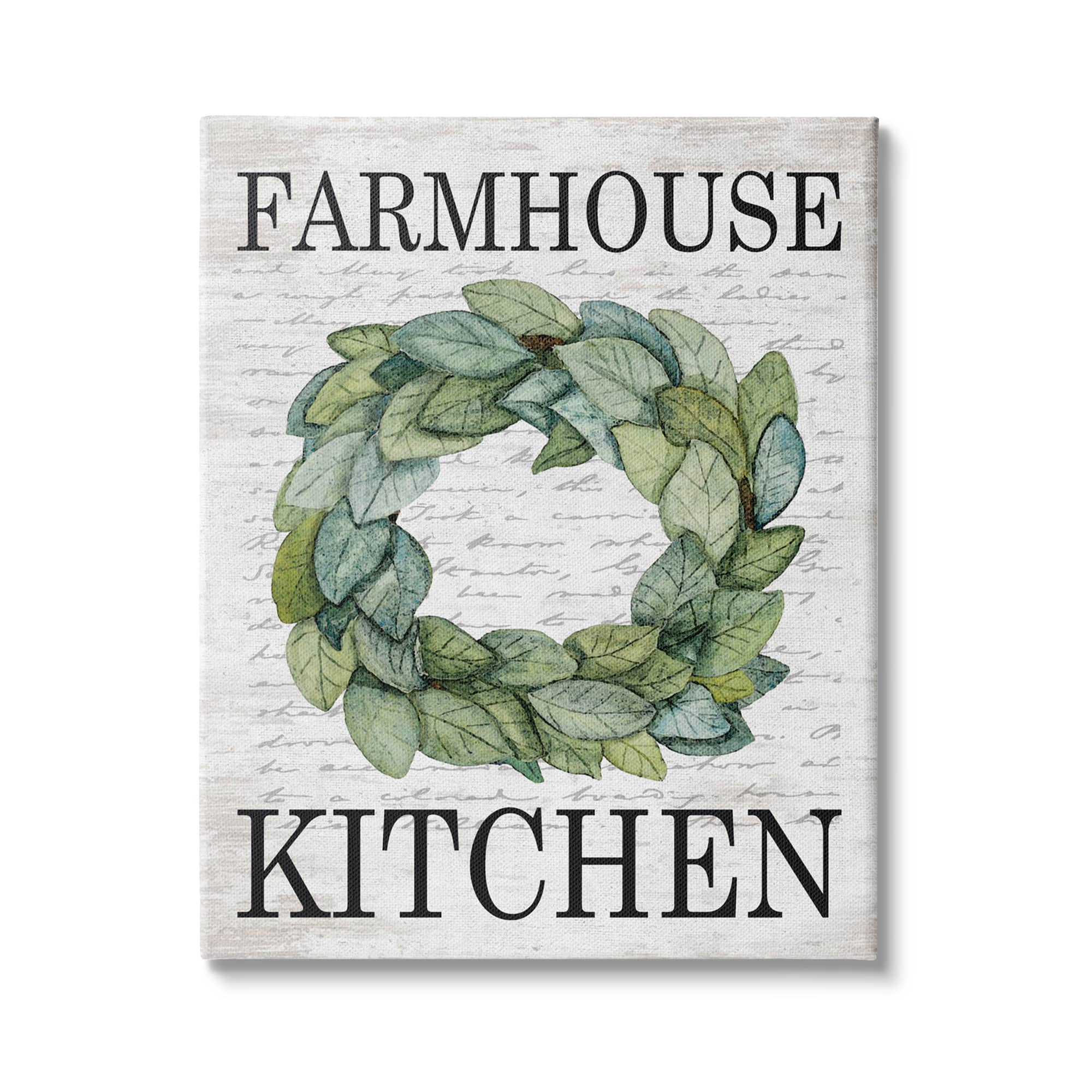 Stupell Industries Farmhouse Kitchen Phrase Tree Leaf Wreath Soft Script Canvas Wall Art