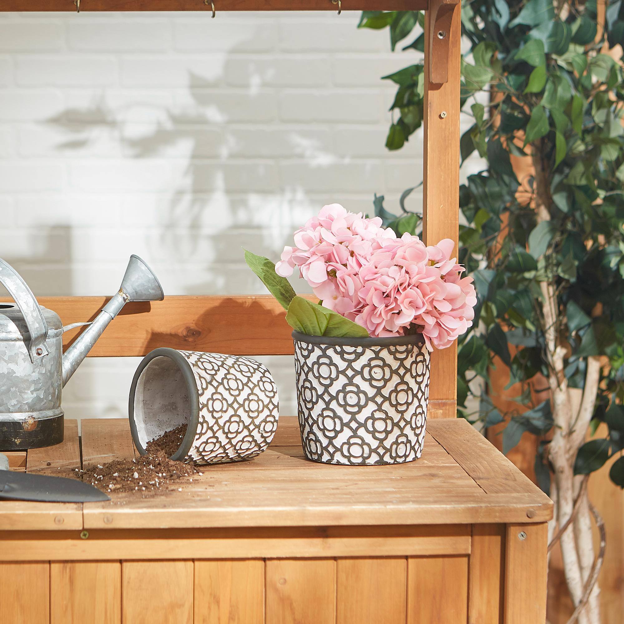 Dark Gray Lattice Cement Flower Pot Set