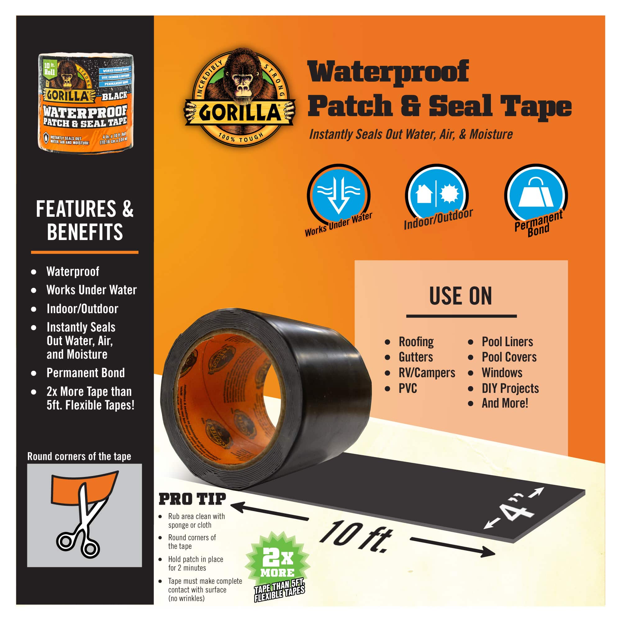 Gorilla&#xAE; Waterproof Patch &#x26; Seal Tape