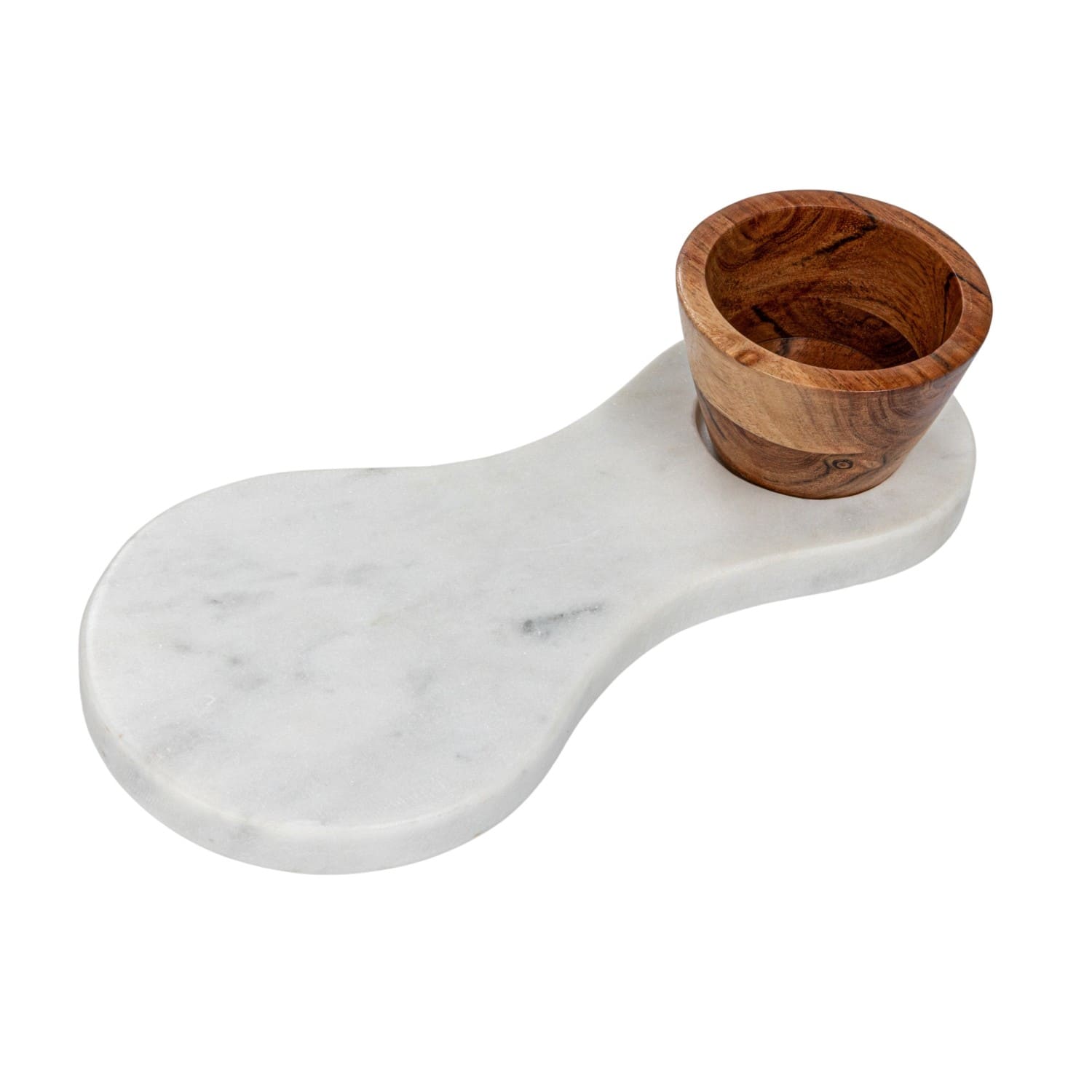 10&#x22; White Marble Serving Board with Mango Wood Bowl Set