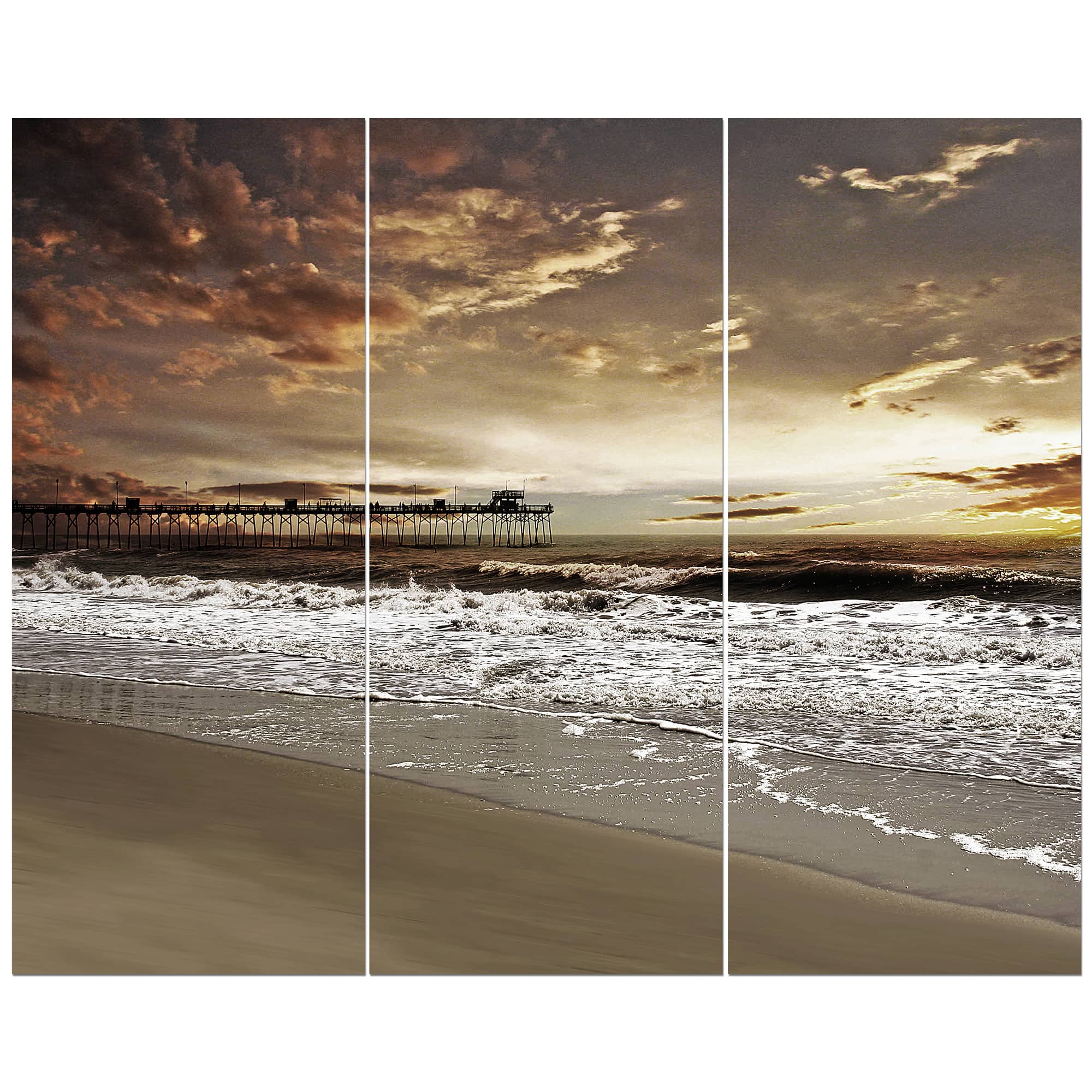 Designart - Meet the Sunrise at Hollant beach - Sea & Shore Photography on Wrapped Canvas set