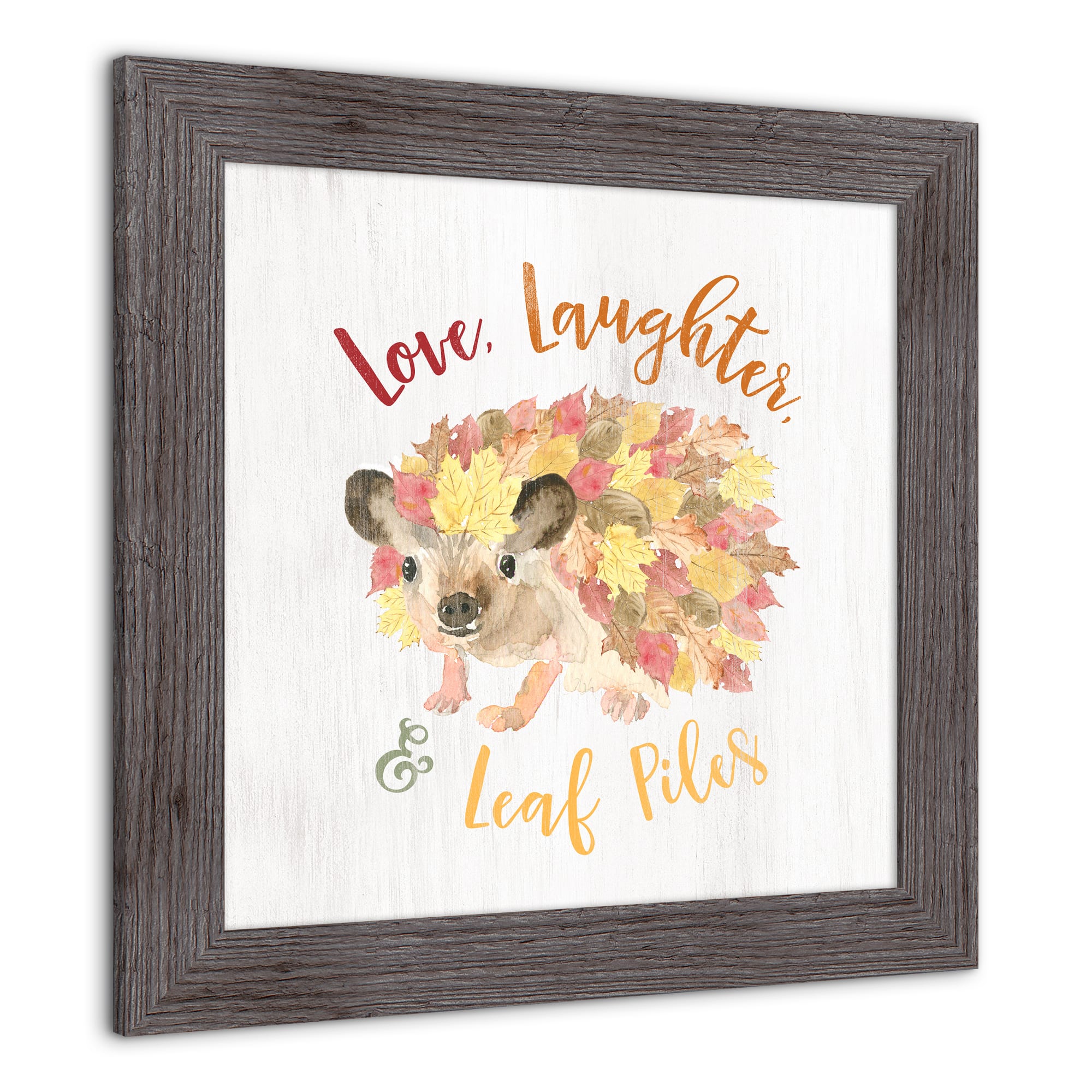 Leaf Piles Hedgehog Fall Print in Western Gray Frame