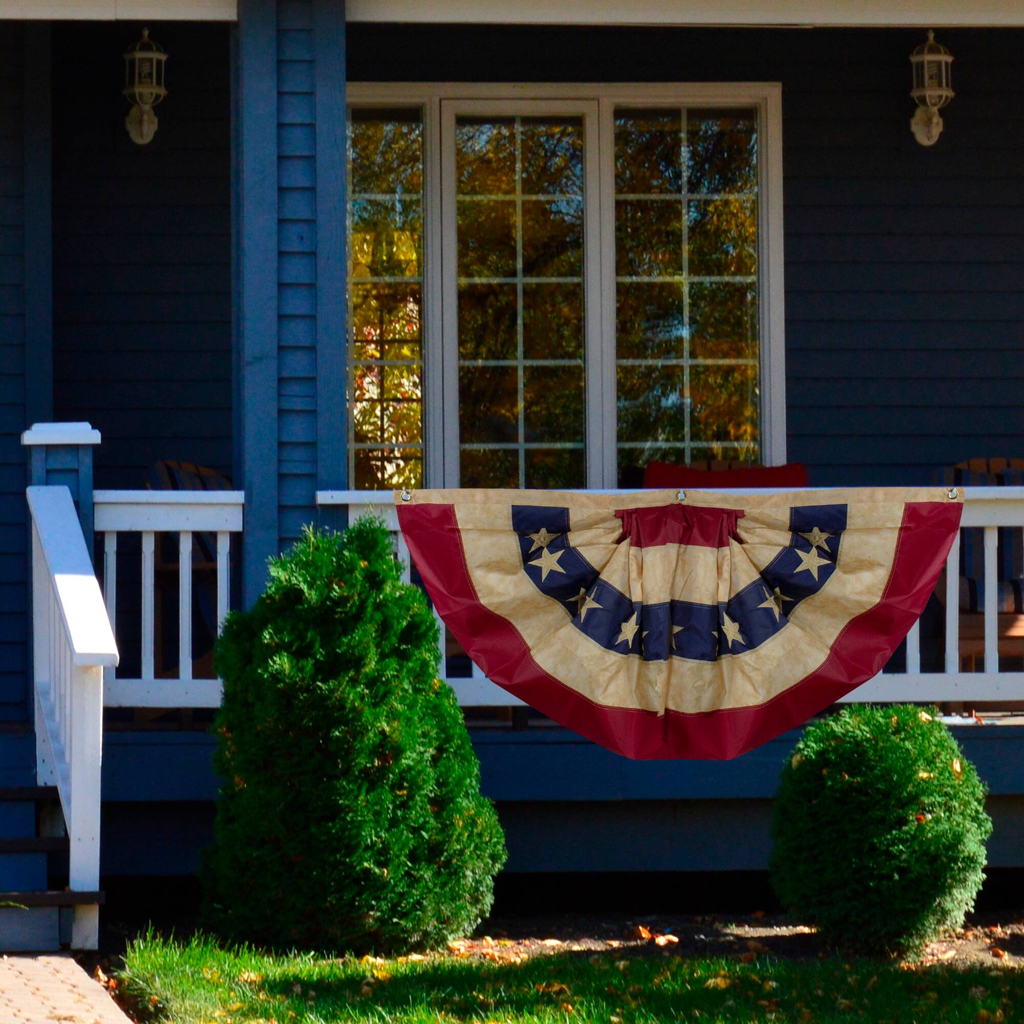 Patriotic Americana Tea-Stained Pleated Bunting Flag, 24&#x22; x 48&#x22;