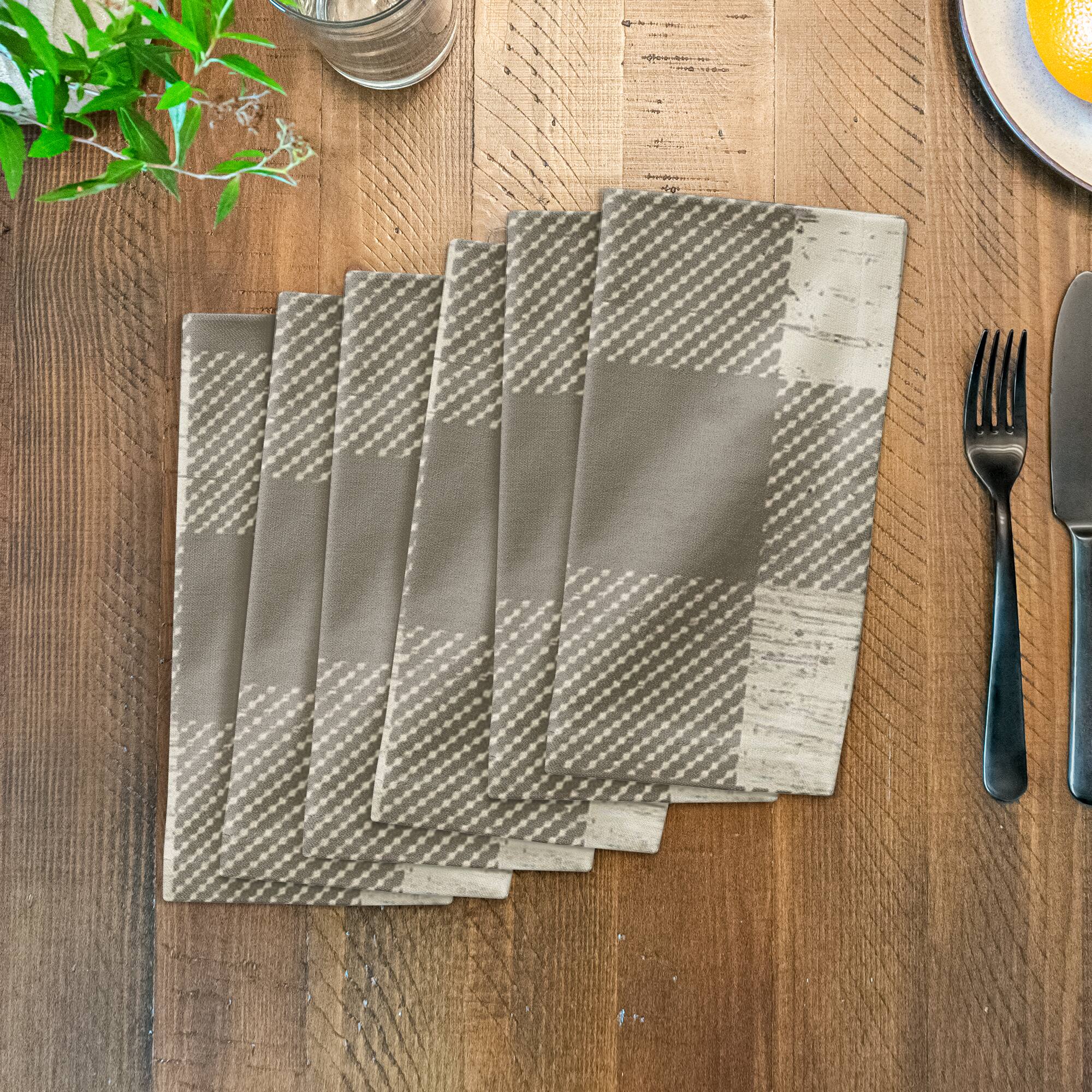 Taupe Buffalo Check Cotton Twill Napkin