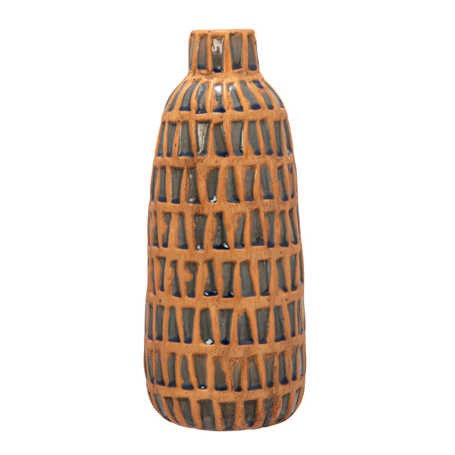 Hello Honey® 14" Natural & Blue Debossed Terra Cotta Vase