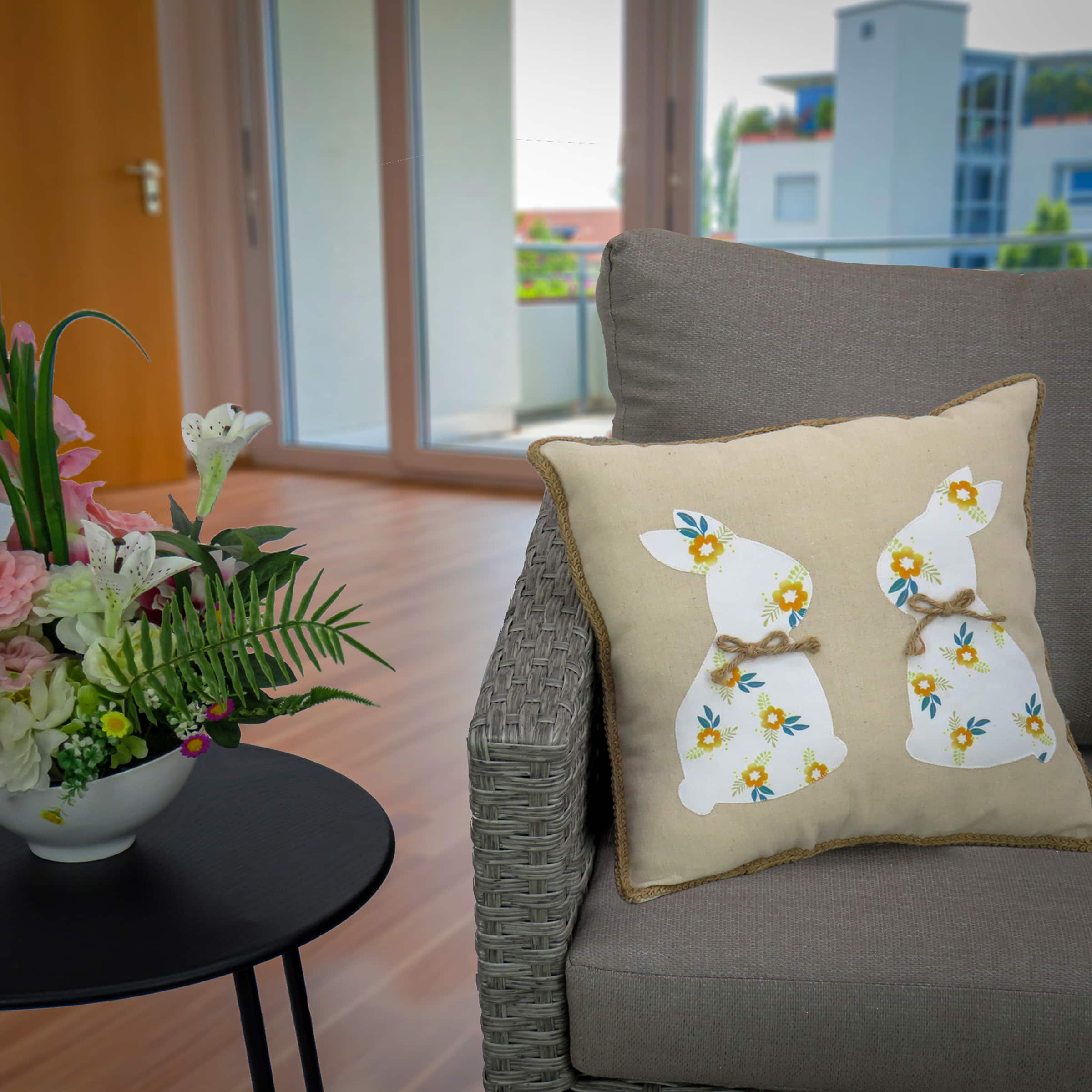 16'' Floral Bunny Easter Pillow