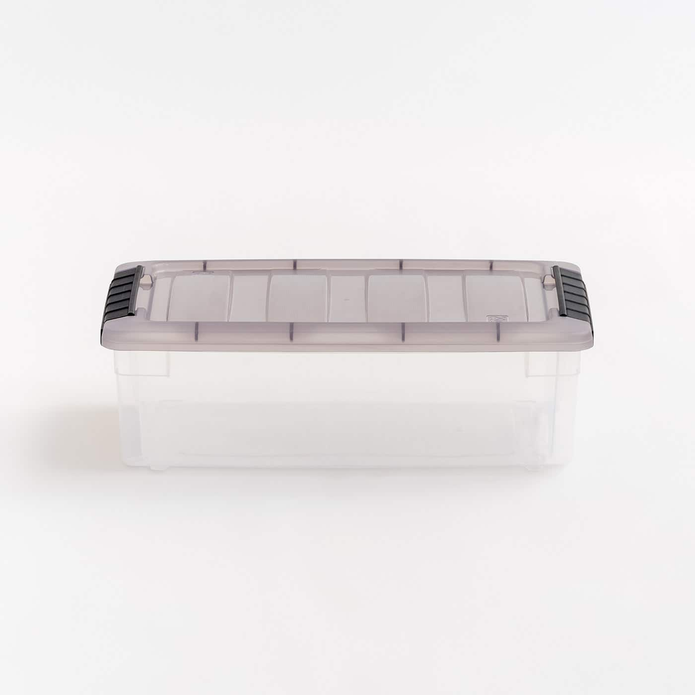 IRIS Stack &#x26; Pull Clear Plastic Storage Boxes with Gray Lid