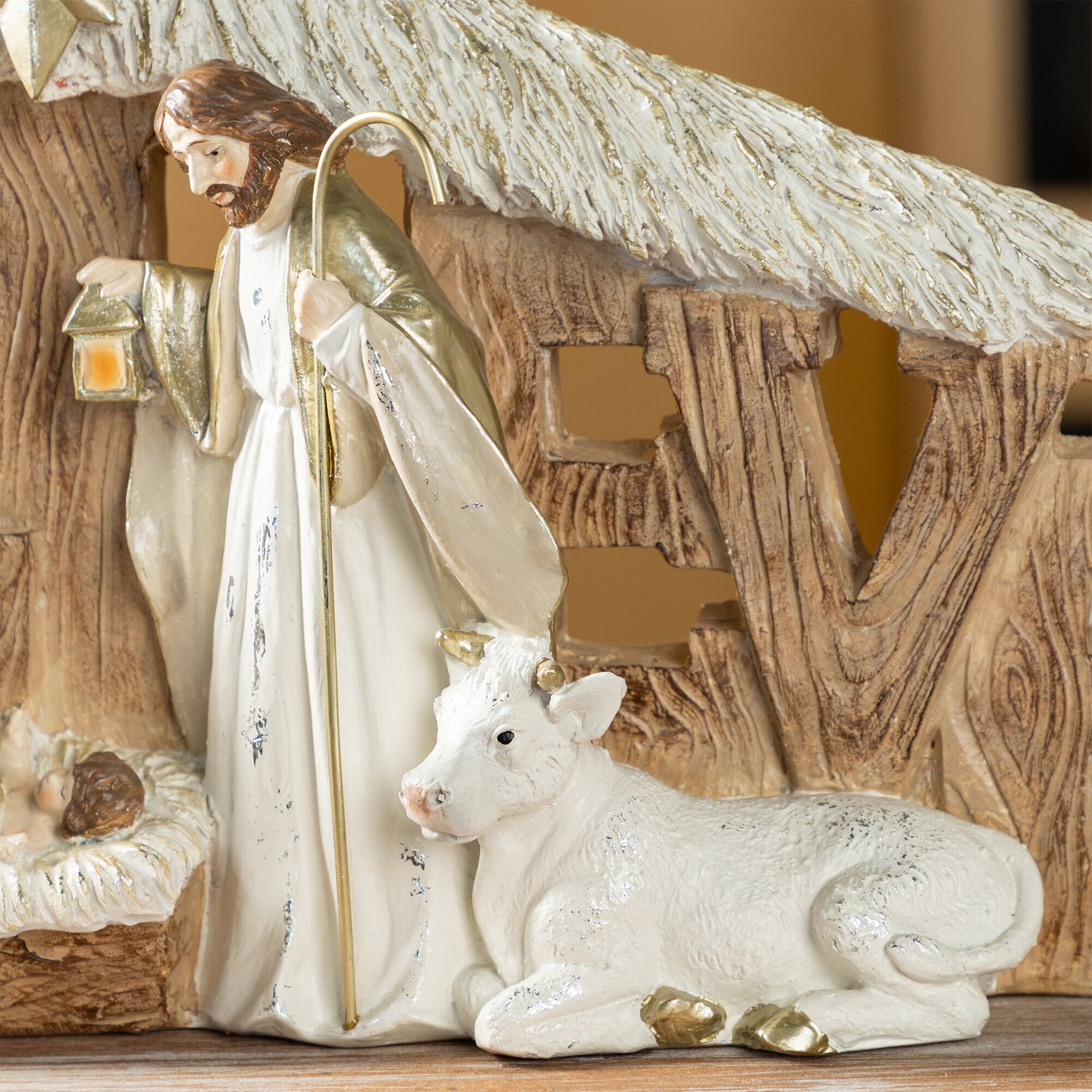 Glitzhome® 11.75" Resin "BELIEVE" Holy Family Figurine