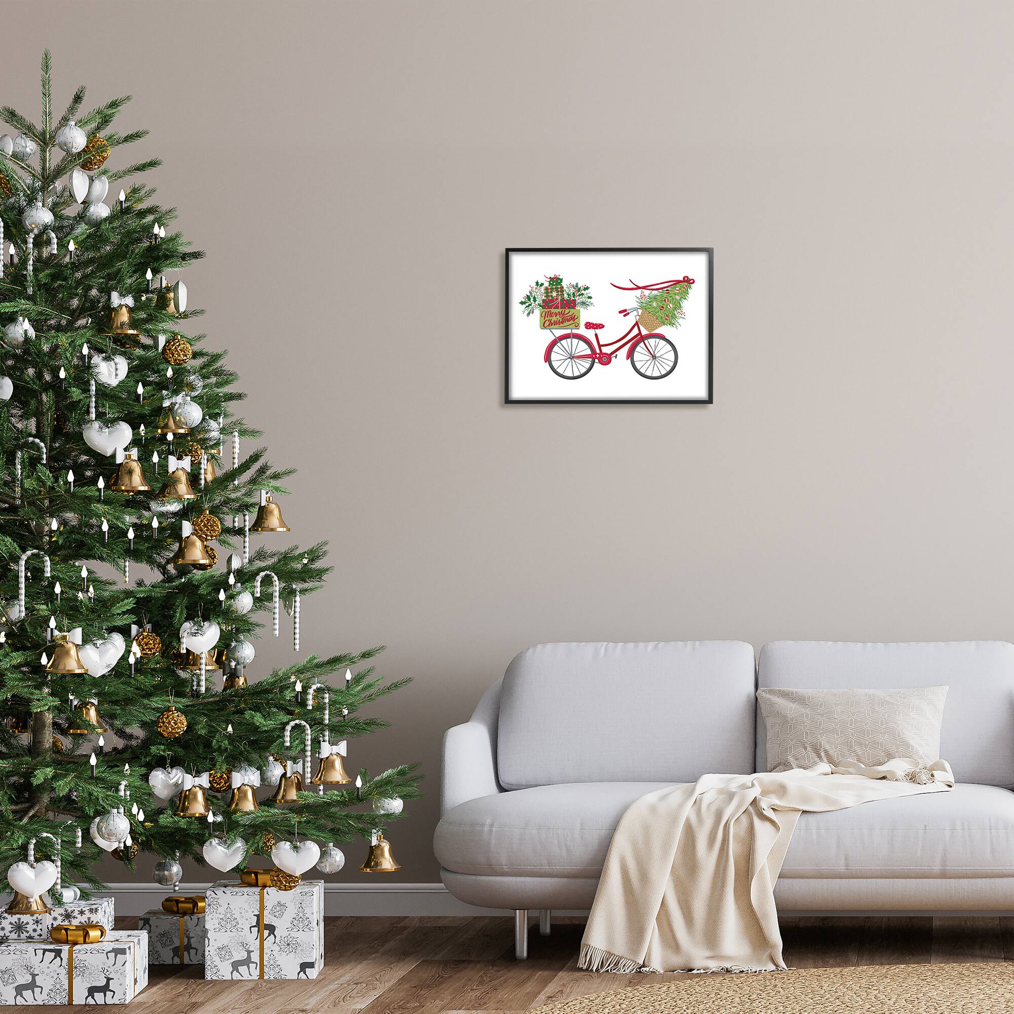 Stupell Industries Merry Christmas Seasonal Bicycle Framed Giclee Art