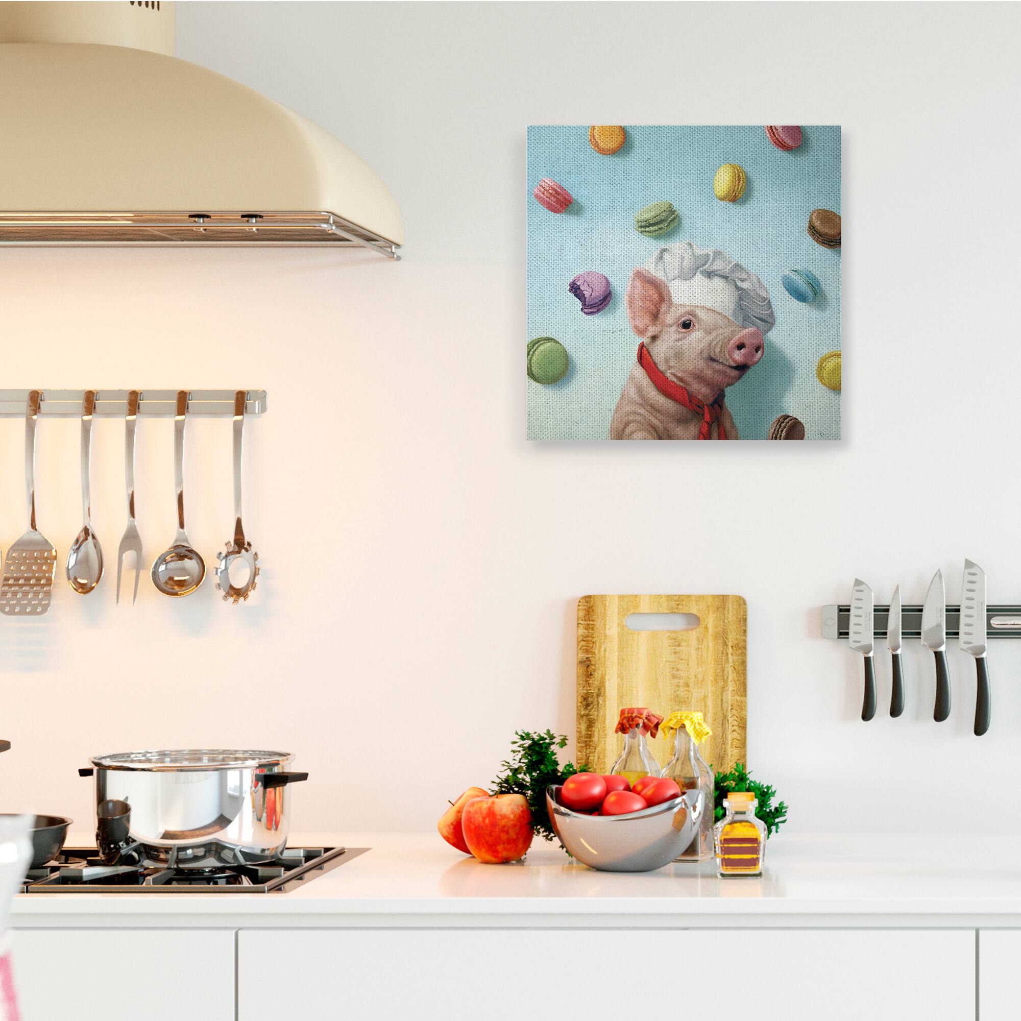 Stupell Industries Adorable Pig Chef with Playful Macarons Canvas Wall Art
