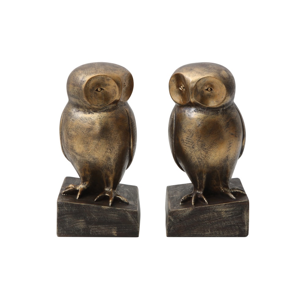 Hello Honey® 9" Bronze Finish Resin Owl-Shaped Bookends Set