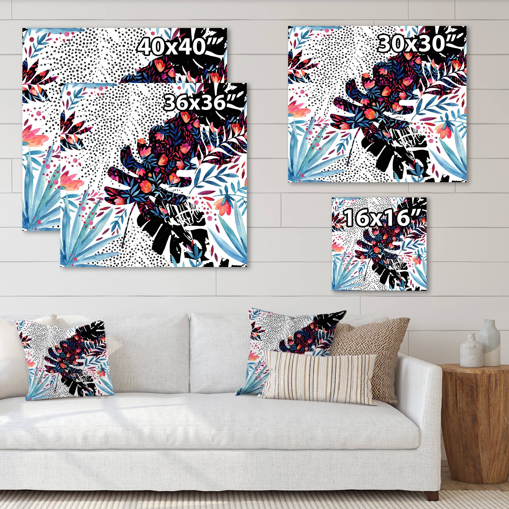 Designart - Tropical Floral Patchwork I - Tropical Canvas Wall Art Print