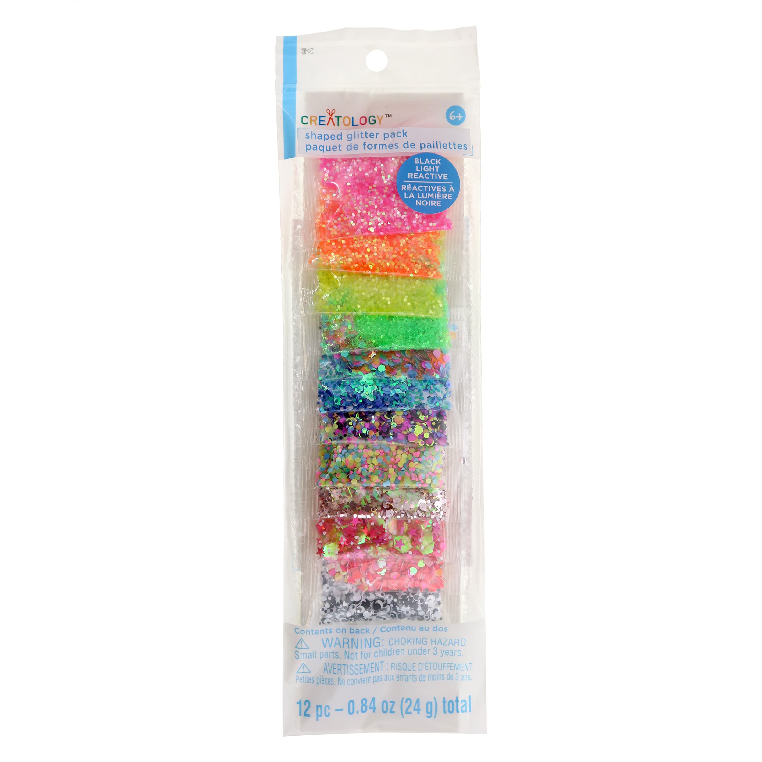 12 Packs: 12 Ct. (144 Total) Black Light Reactive Shaped Glitter by Creatology, Size: 0.84