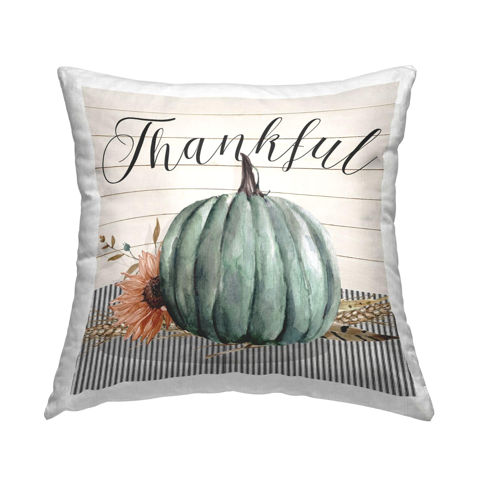 Stupell Industries Striped Fall Pumpkin Thankful Typography Throw Pillow