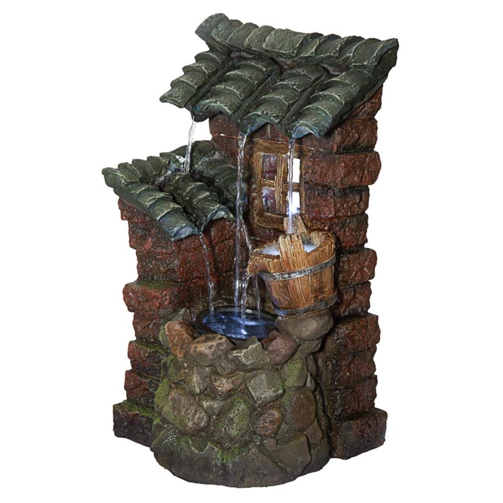Design Toscano Cottage in the Forest Cascading Waterfall Illuminated Tabletop Fountain