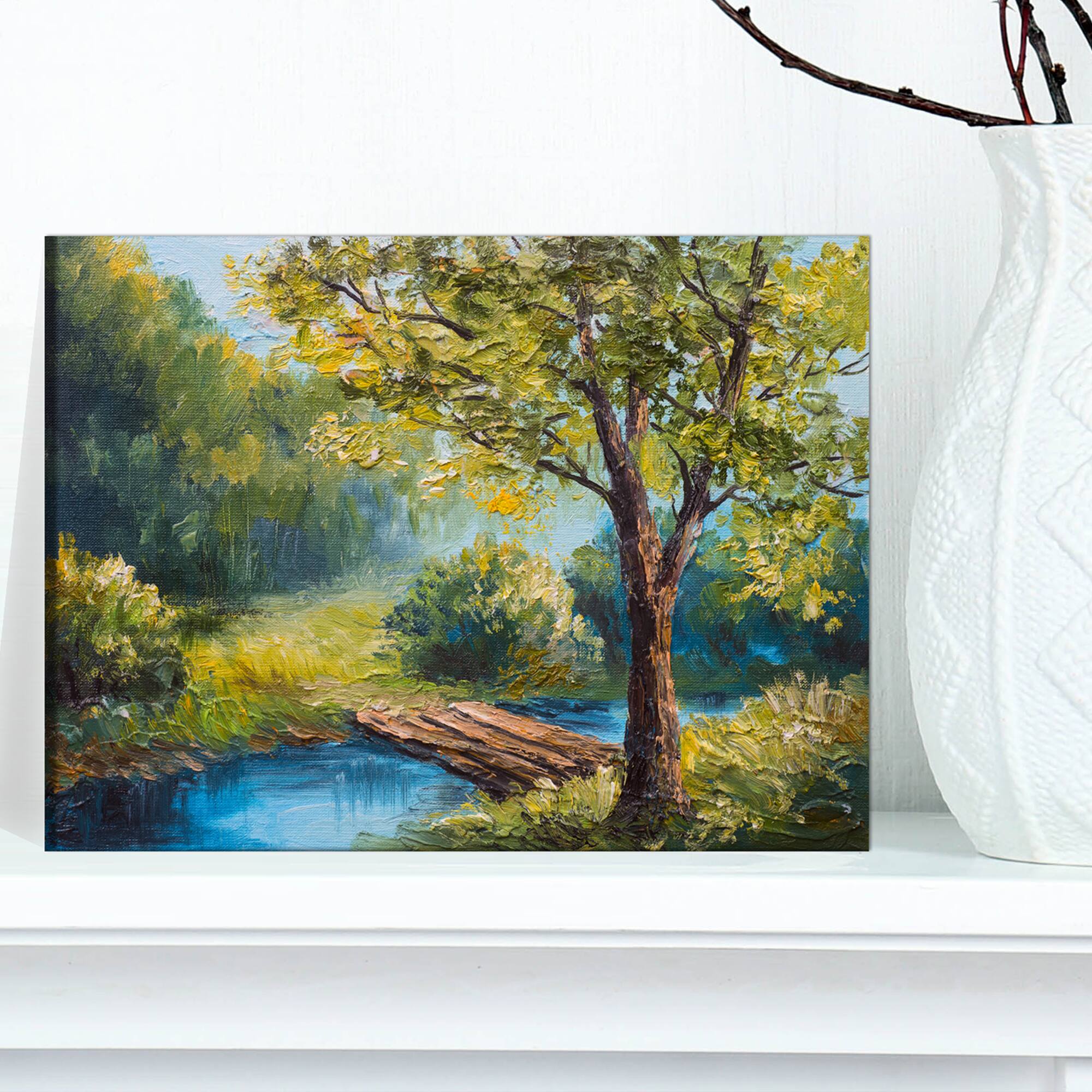 Designart - Summer Forest with Beautiful River - Landscape Art Print Canvas