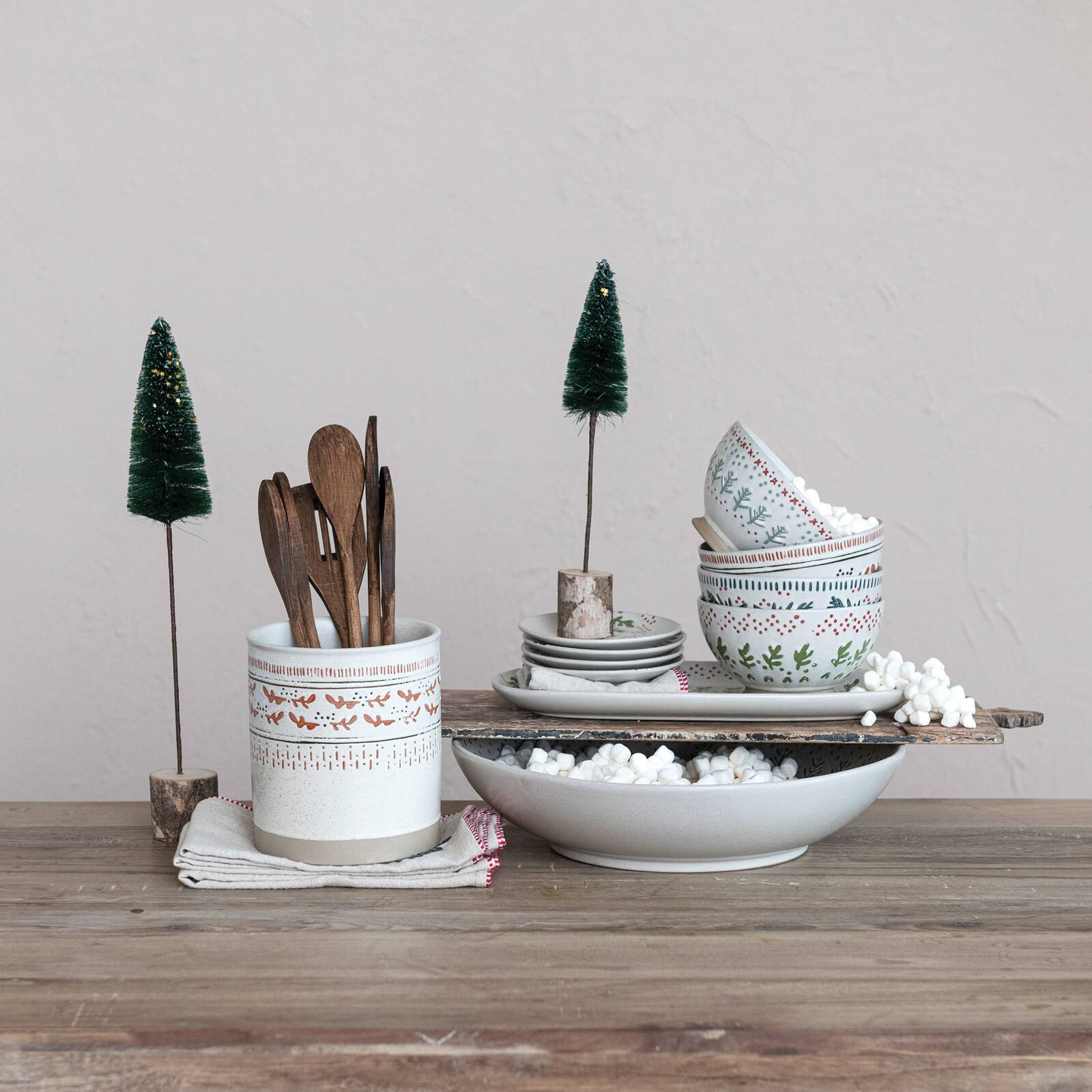 Hello Honey® 5.5" Multicolor Hand-Stamped Stoneware Footed Bowl with Wax Relief Pattern Set