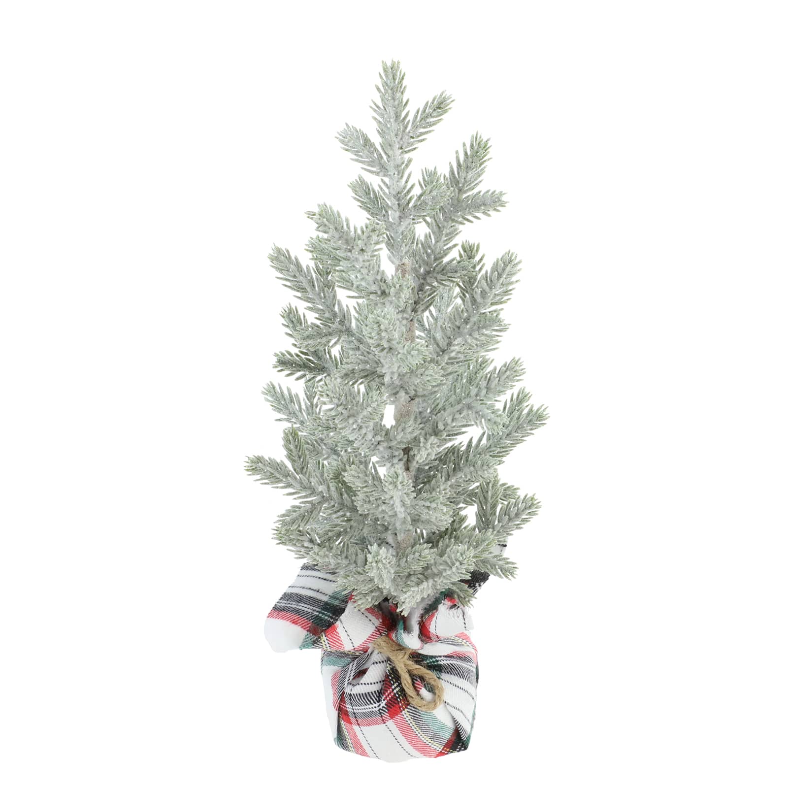 12" Snowy Green Pine Accent Tree in Plaid Fabric Base by Ashland®
