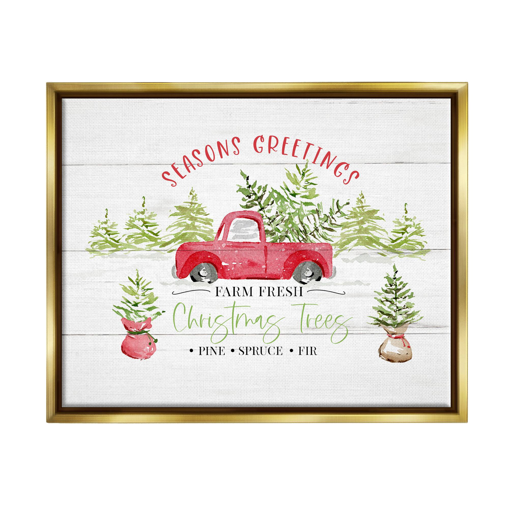 Stupell Industries Farm Fresh Christmas Trees Seasonal Framed Floater Canvas Wall Art
