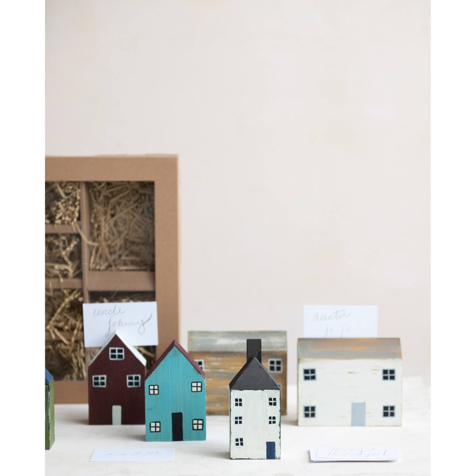 Hello Honey&#xAE; Hand-Painted Pine Wood House Place Card/Photo Holders with Cards