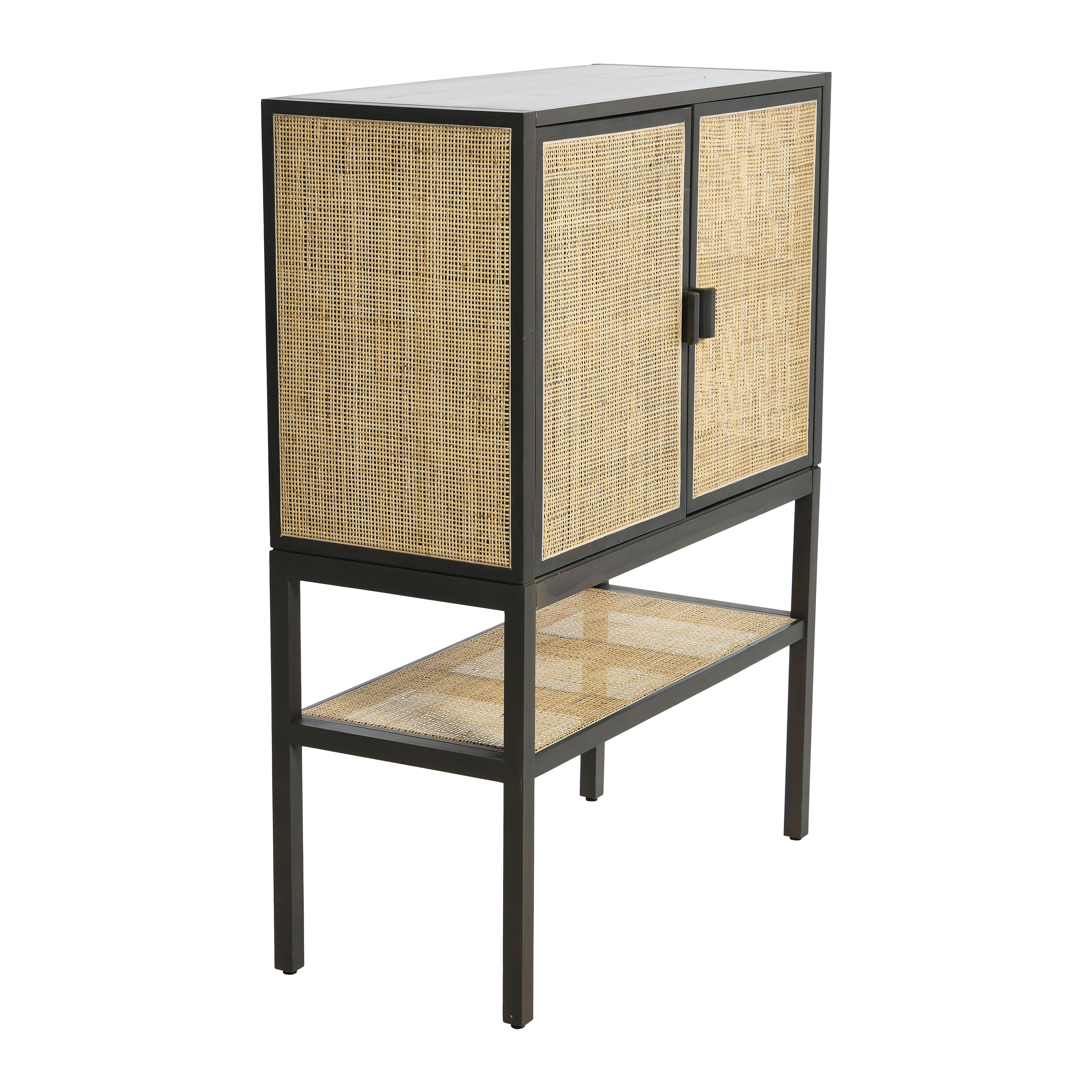 Hello Honey&#xAE; 47&#x22; Boho Woven Rattan and Wood Cabinet with Doors, Shelf, and Interior Storage Compartments