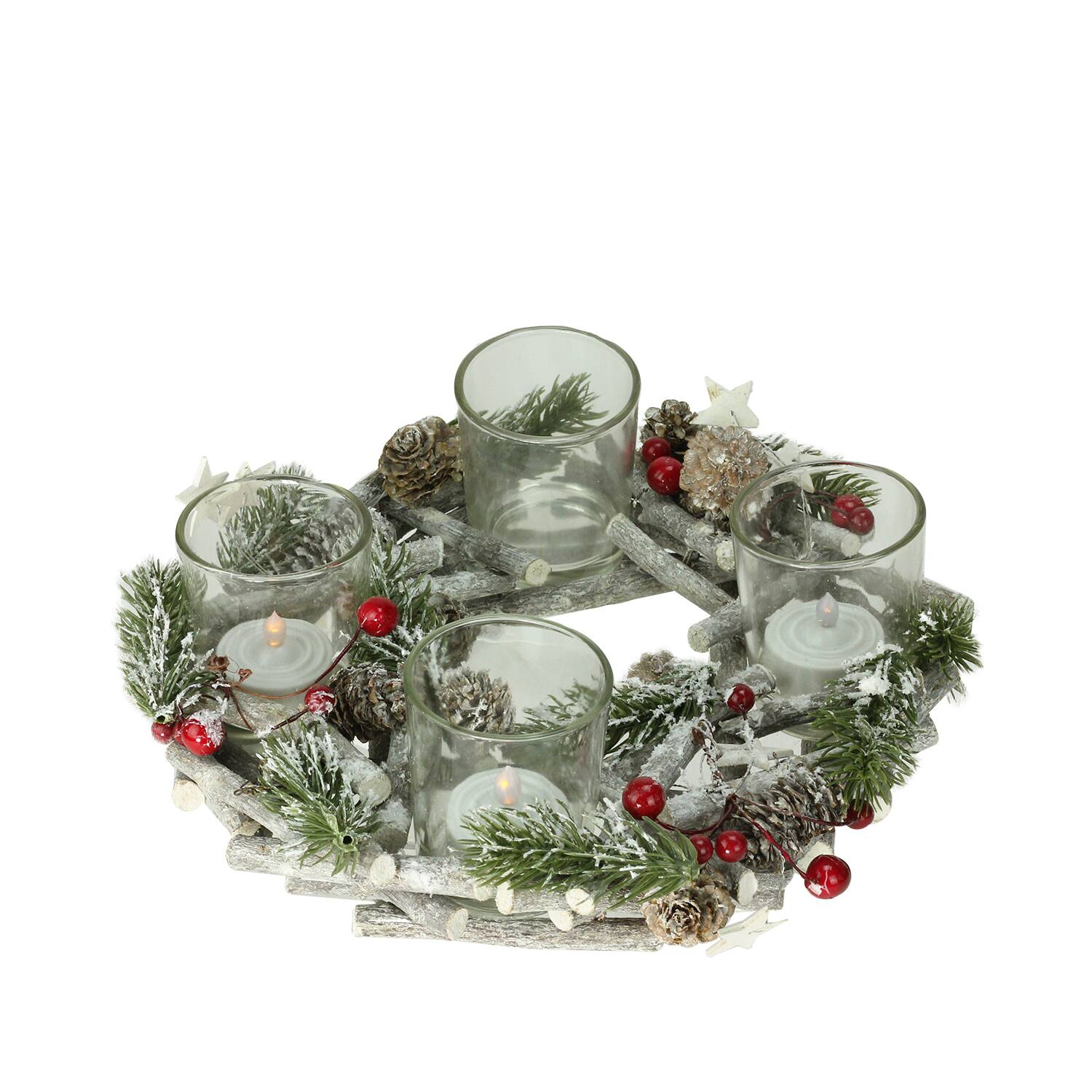 10" Frosted Berries & Branches Votive Candle Holder
