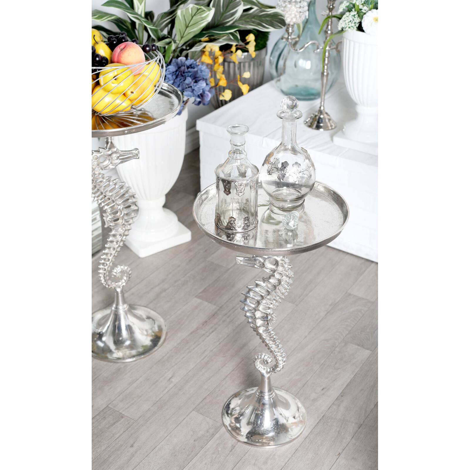 Silver Aluminum Coastal Accent Table
