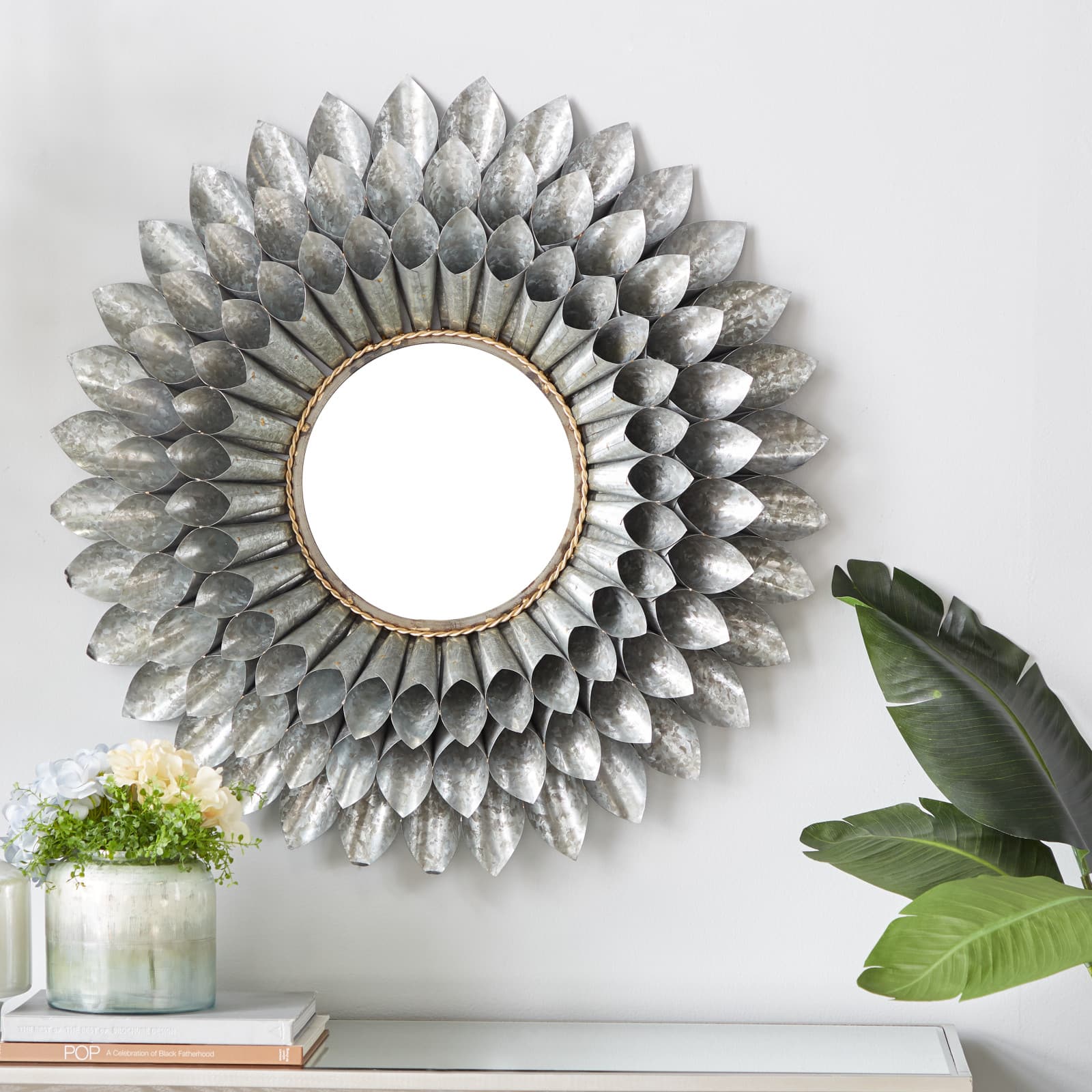 32&#x22; Gray Contemporary Galvanized Metal Wall Mirror