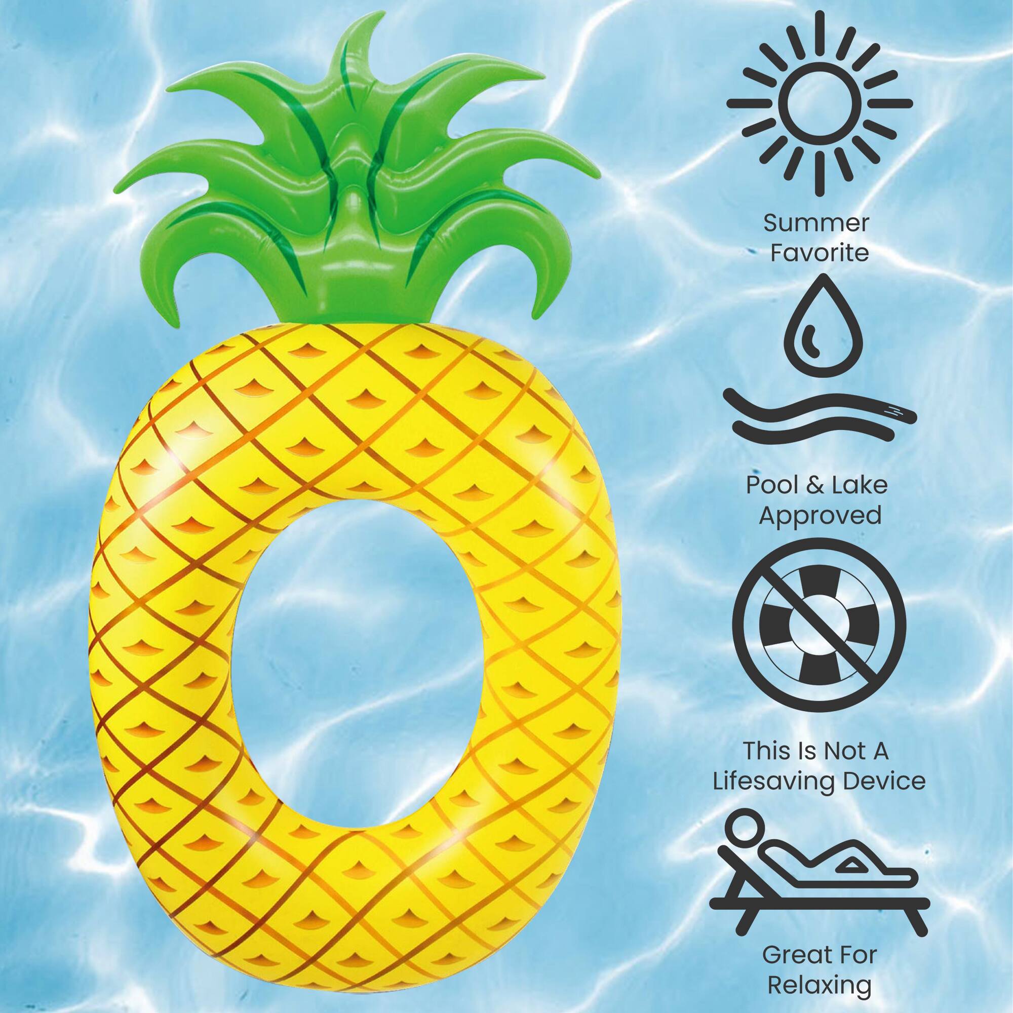 72&#x22; Yellow Pineapple Inflatable Tube Ring Swimming Pool Float