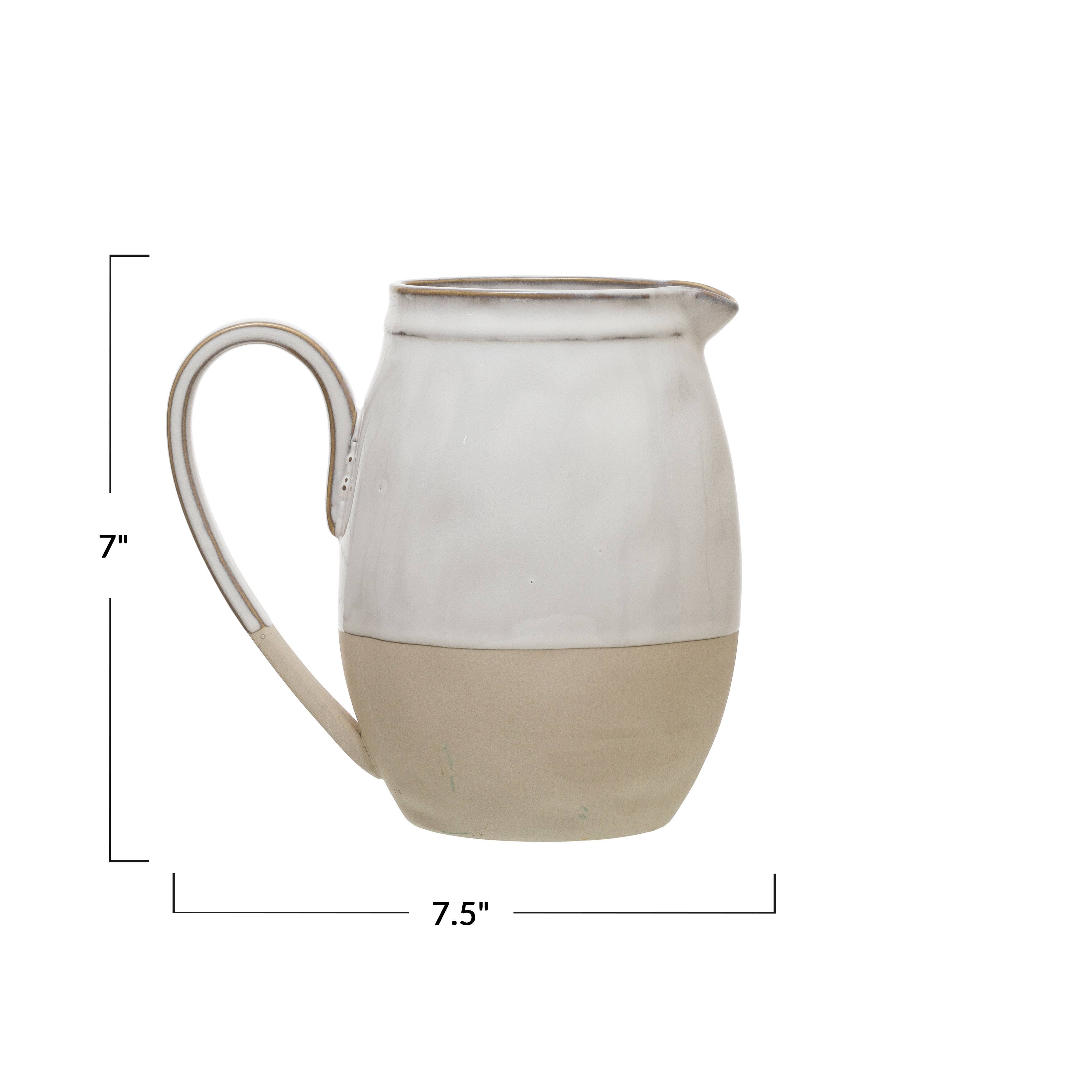 Hello Honey® 7" White & Tan Stoneware Pitcher