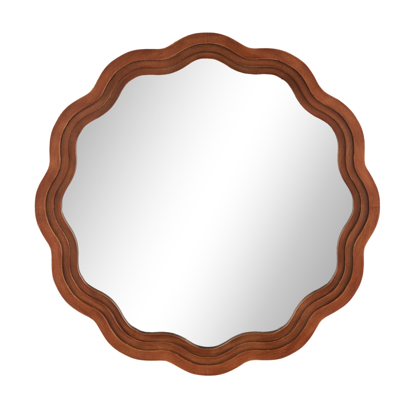 31" Brown Wood Handmade Wall Mirror with Dimensional Carved Frame