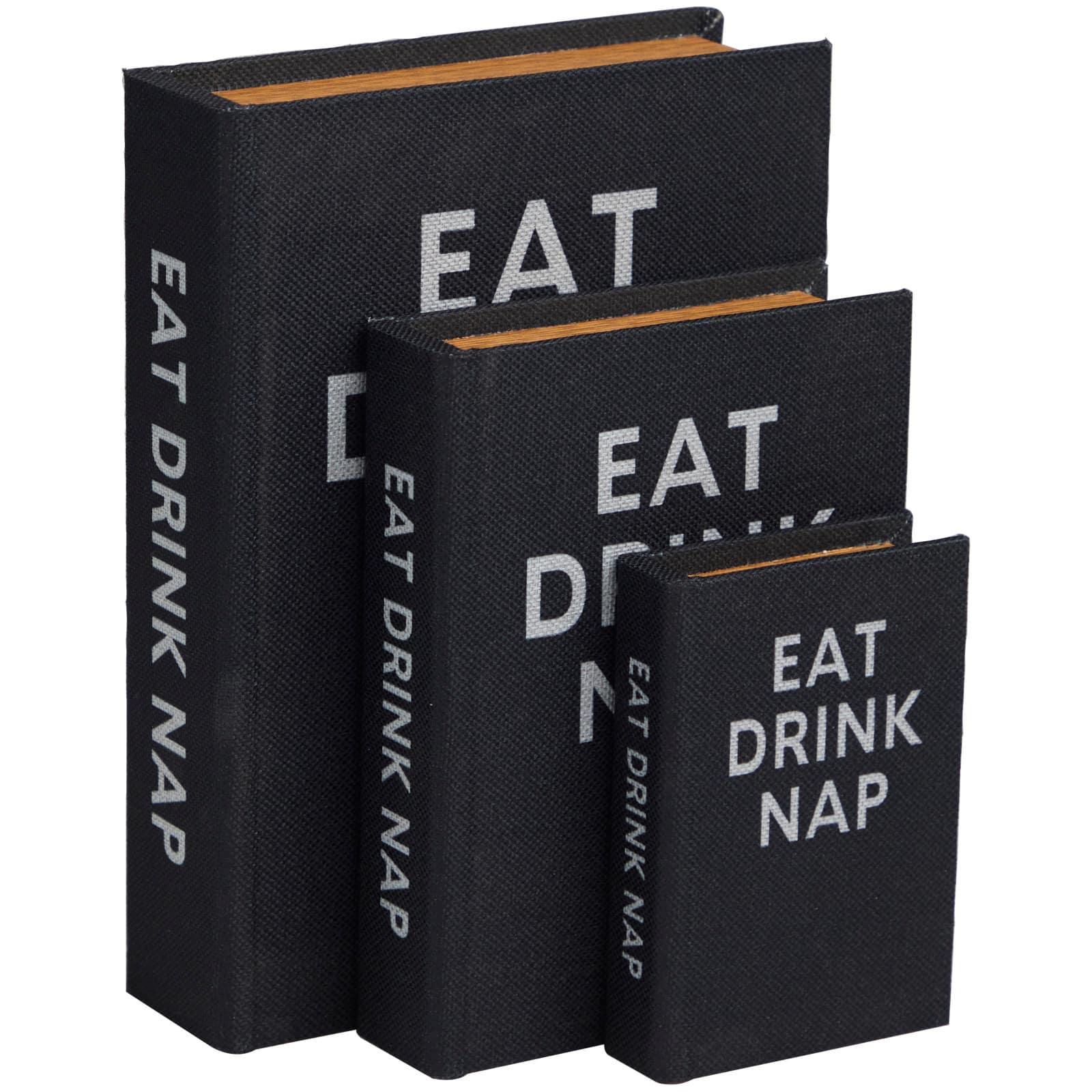 Black Eat Drink Nap Linen Storage Book Box Set