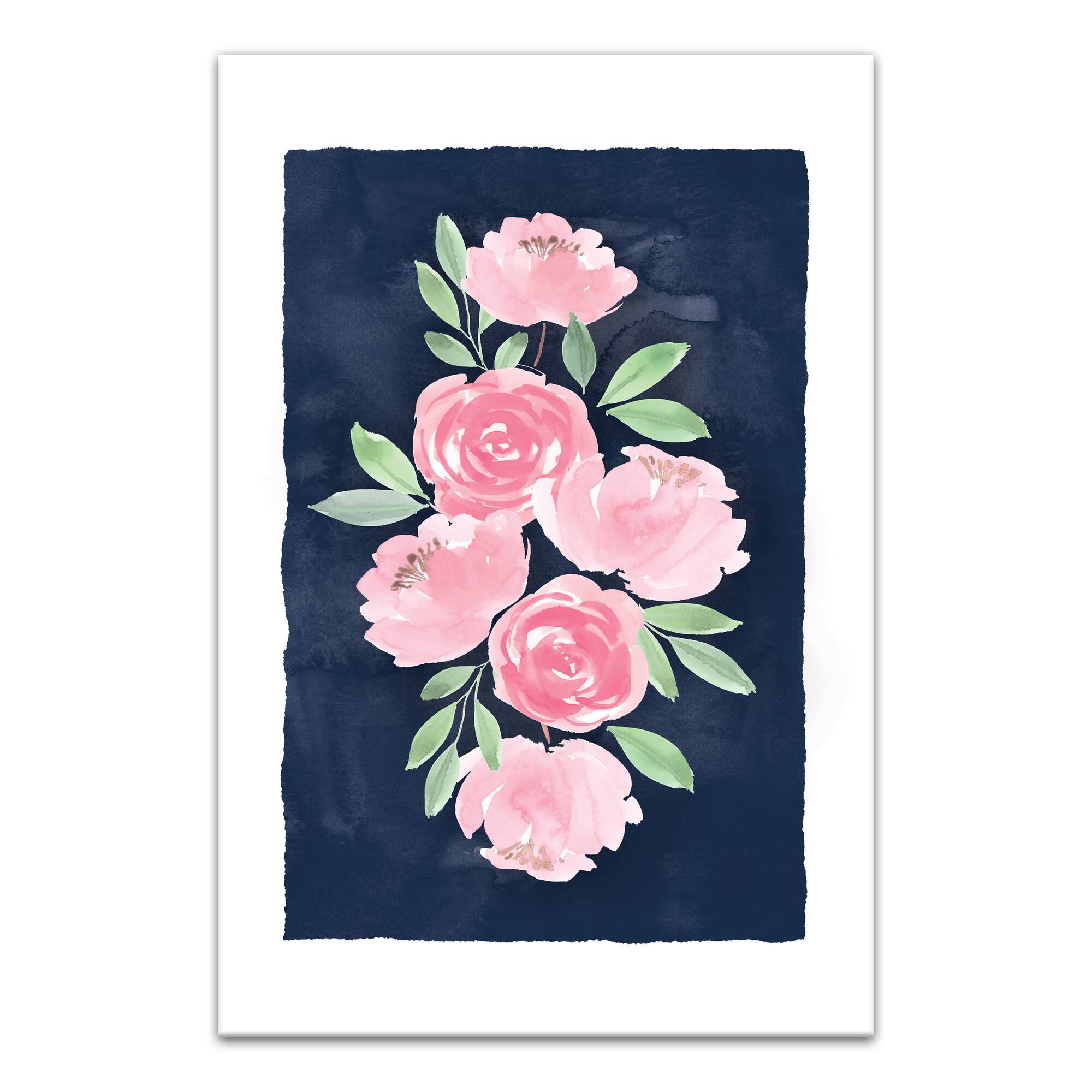 Sweet Florals On Navy 16" x 24" Canvas Wall Art