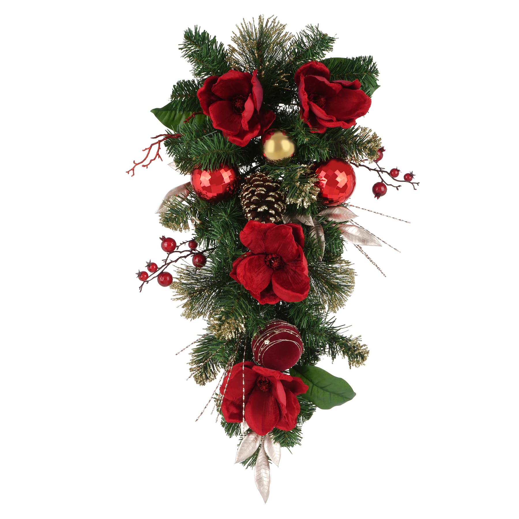 26&#x22; Red Magnolia, Pinecone, Ornament &#x26; Berry Teardrop by Ashland&#xAE;