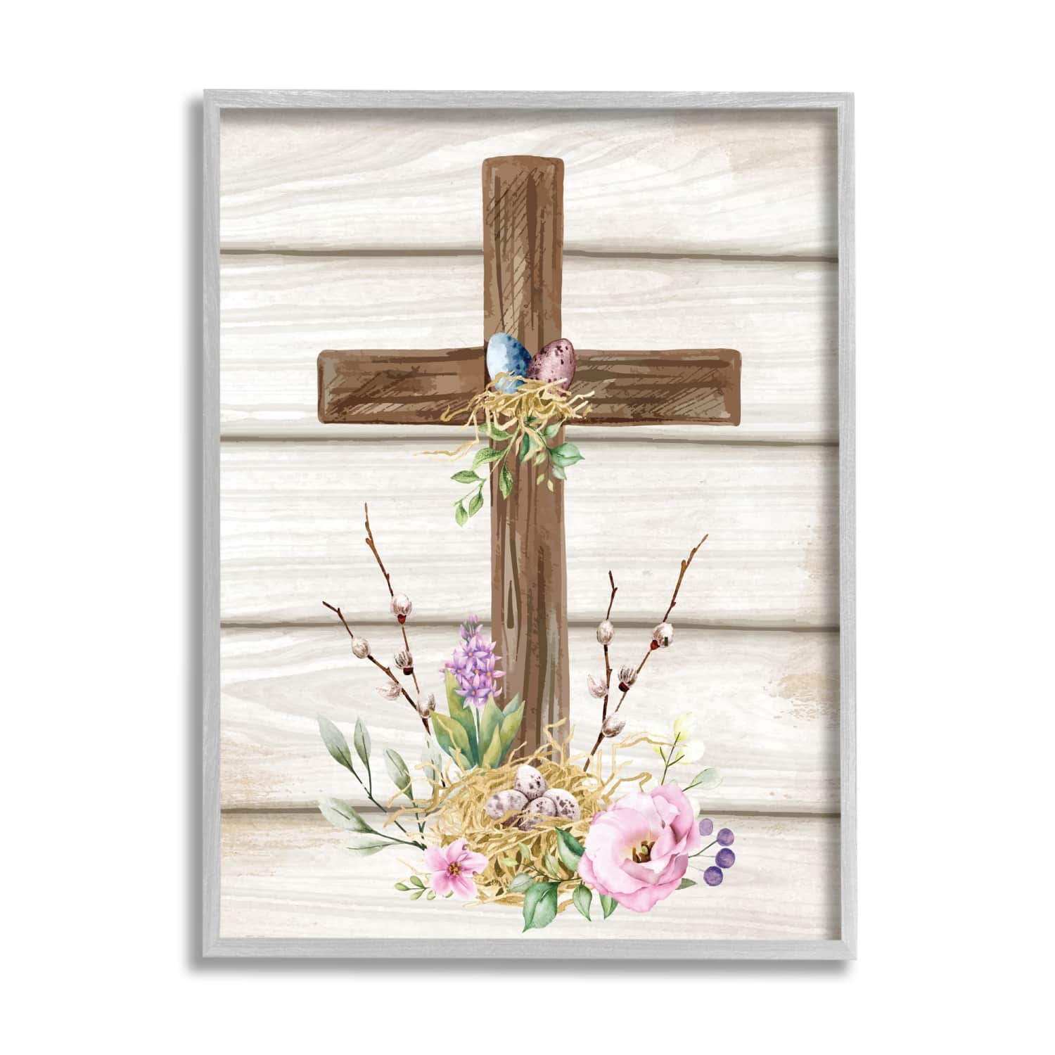 Stupell Industries Spiritual Easter Cross Spring Blossoms Framed Giclee Art
