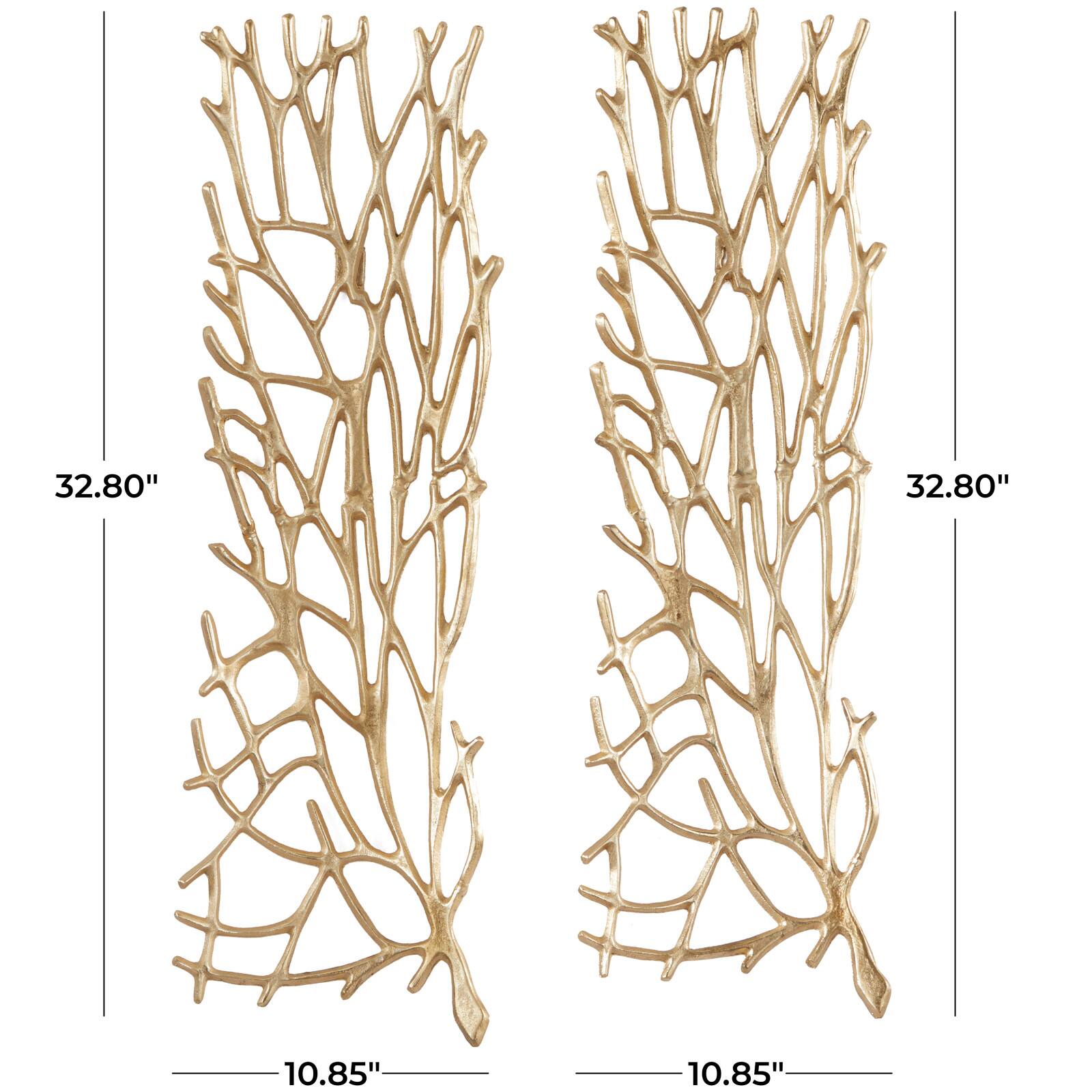 Gold Aluminum Inspired Coral Wall Decor Set of 2 11&#x22;, 33&#x22;
