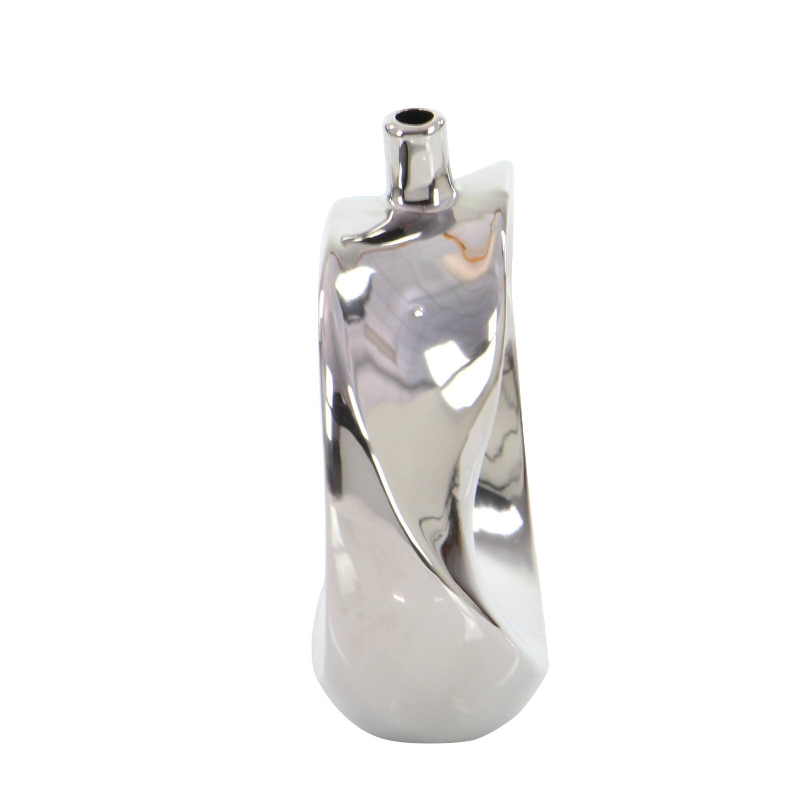 10&#x22; Silver Ceramic Glam Vase