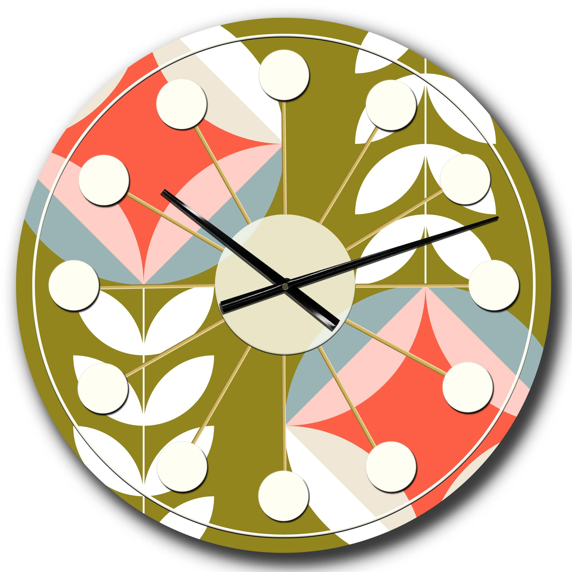 Designart &#x27;Retro Botanical Pattern I Mid-Century Modern Wall Clock