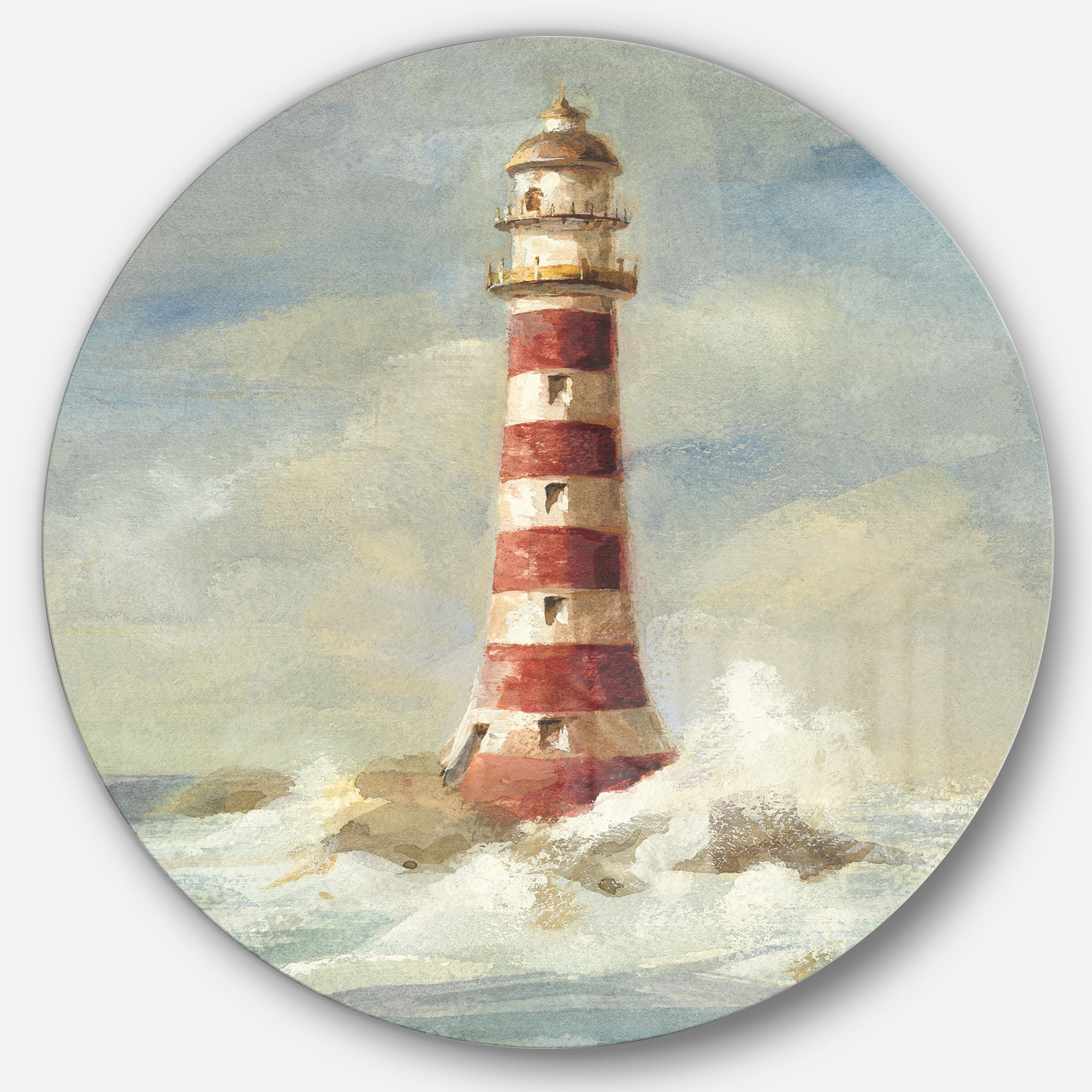 Designart - Ocean Lighthouse - Nautical &#x26; Coastal Metal Circle Wall Art