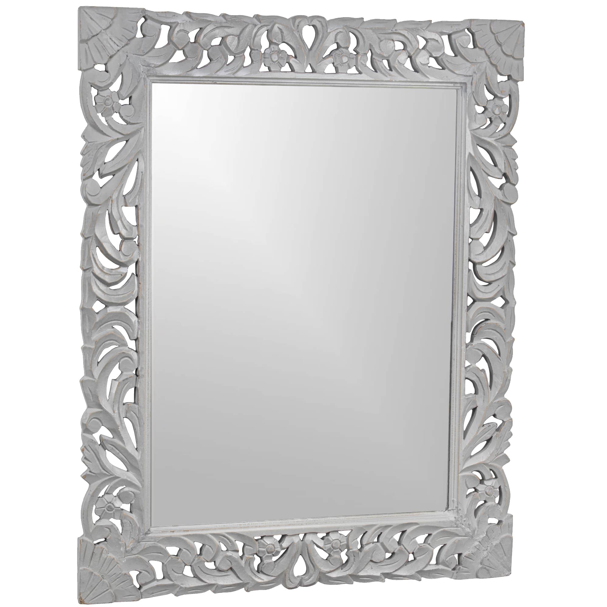 American Art Décor™ 31.5" Gray Hand-Carved Wood Medallion Accent Wall Mirror