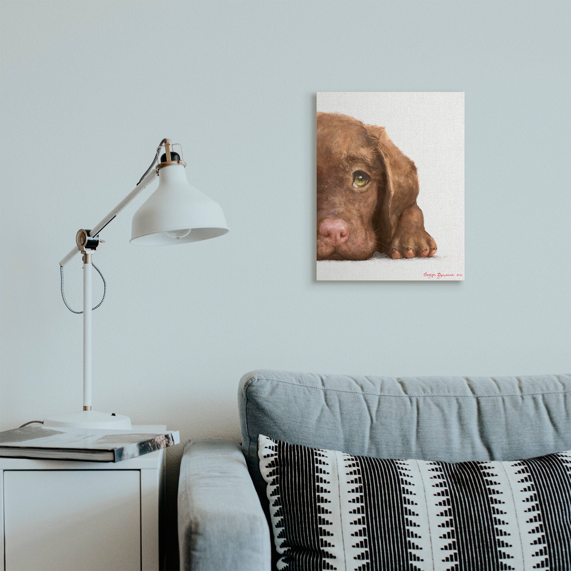 Stupell Industries Chocolate Labrador Puppy Resting Adorable Dog Portrait Canvas Wall Art